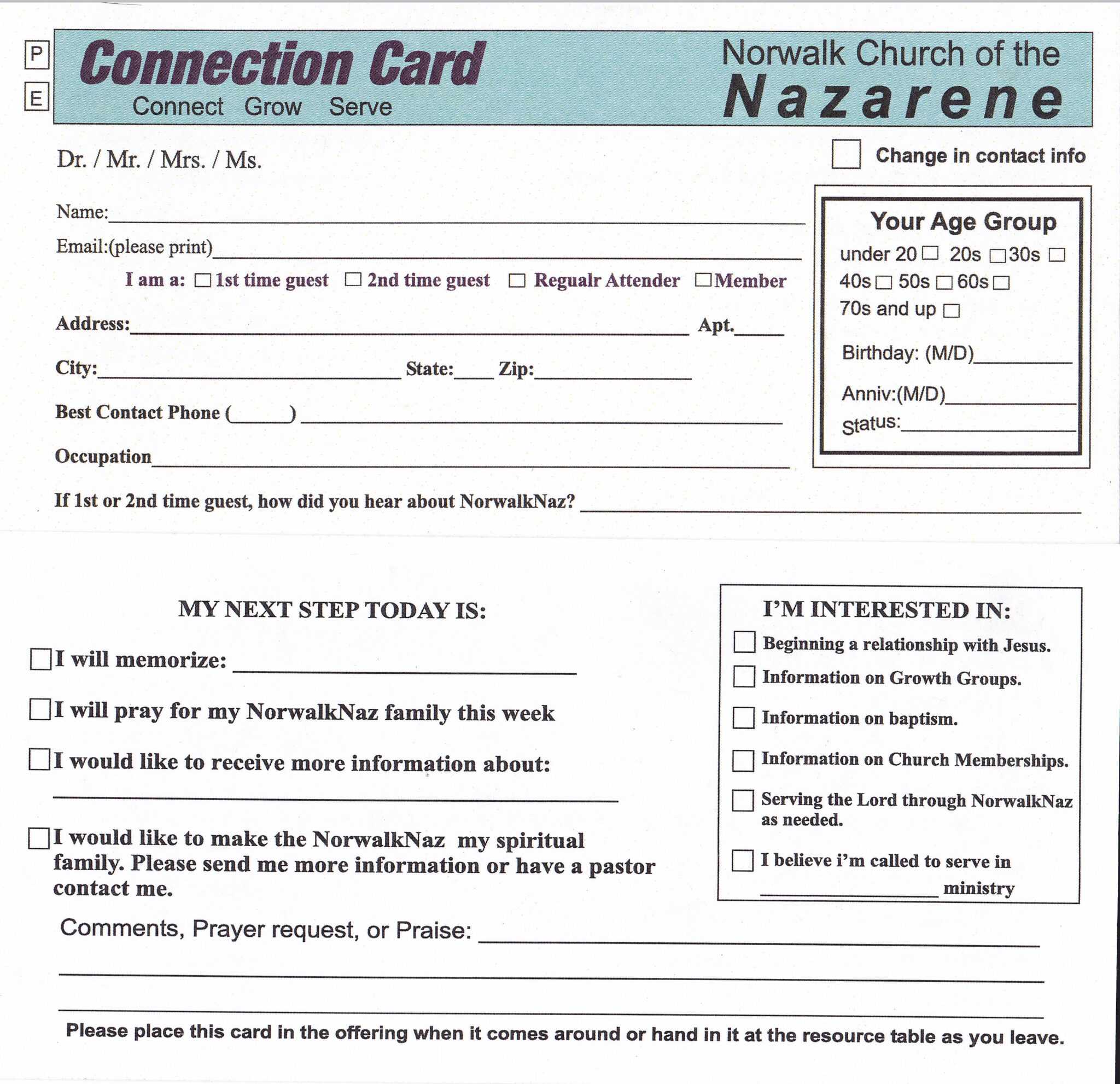 Connection Card Work Welcome Card Pertaining To Church Visitor Card 