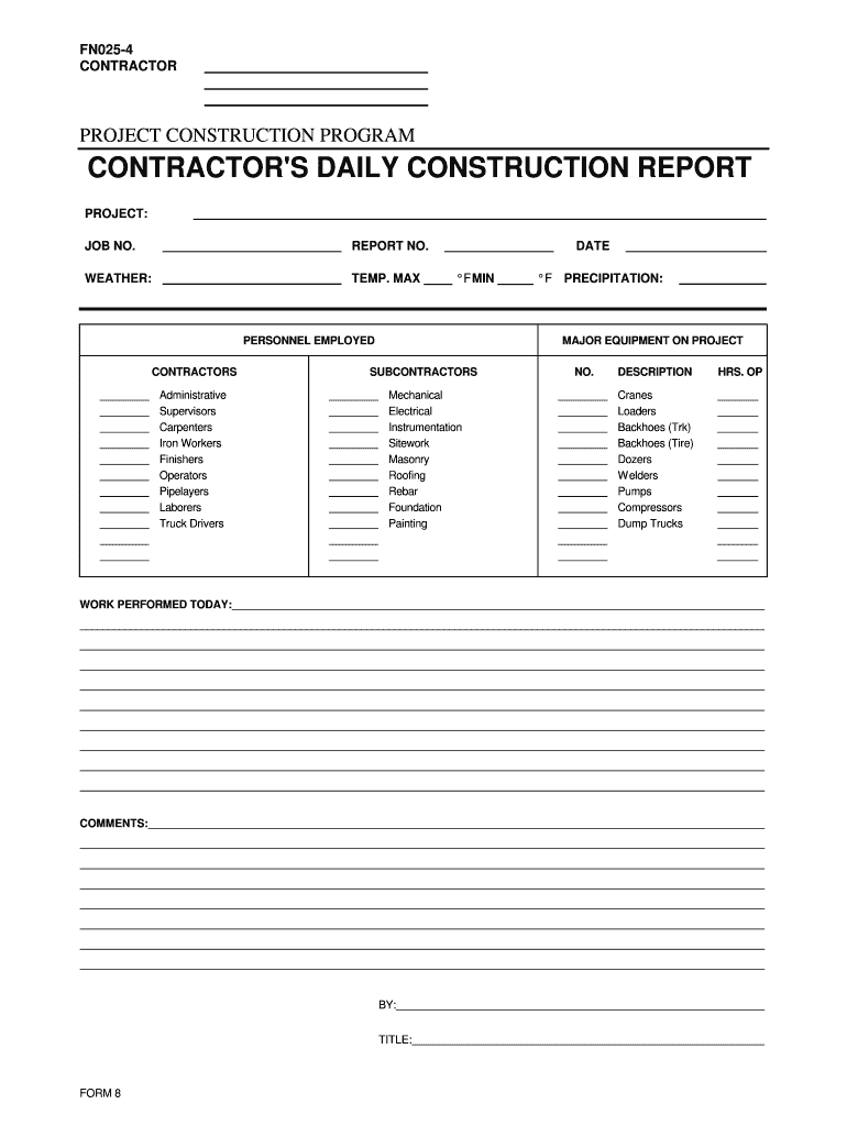 Construction Daily Report Template Excel - Fill Online Intended For Daily Reports Construction Templates