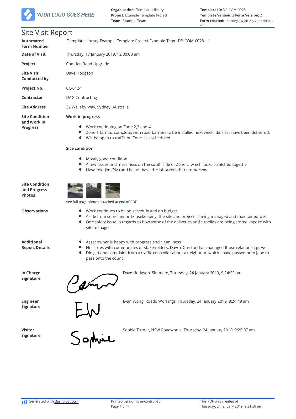 Construction Site Visit Report Template And Sample [Free To Use] Pertaining To Customer Site Visit Report Template