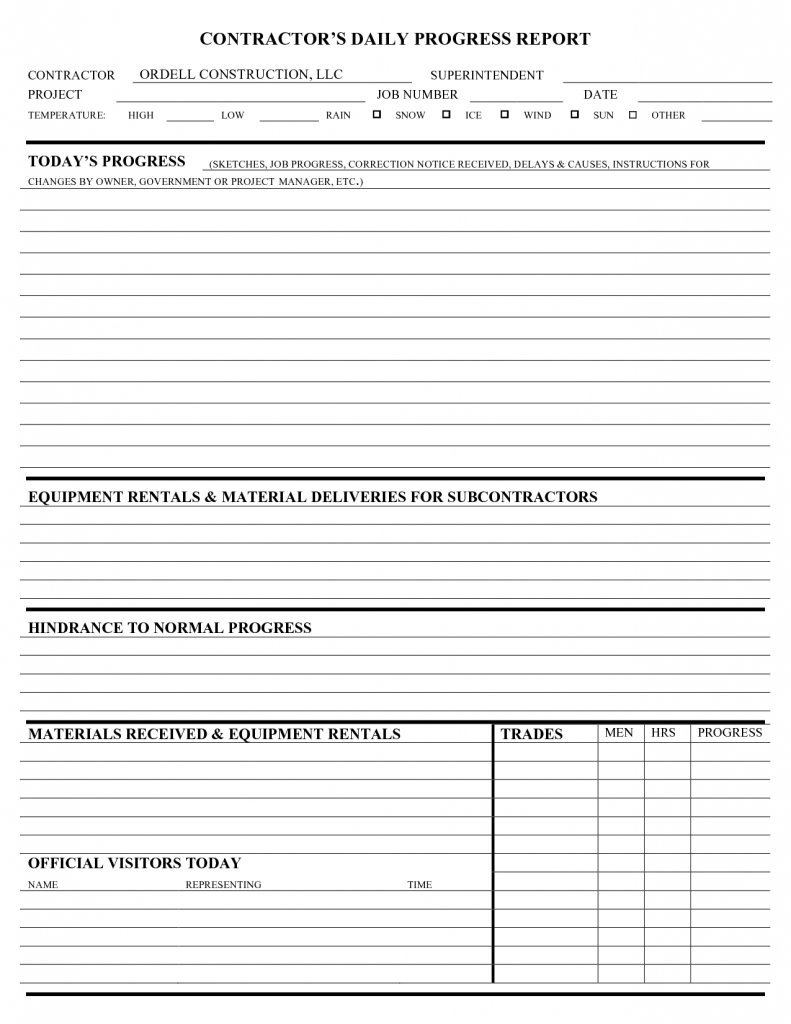 Construction Weekly Or Daily Progress Report Form And Throughout Construction Daily Progress Report Template