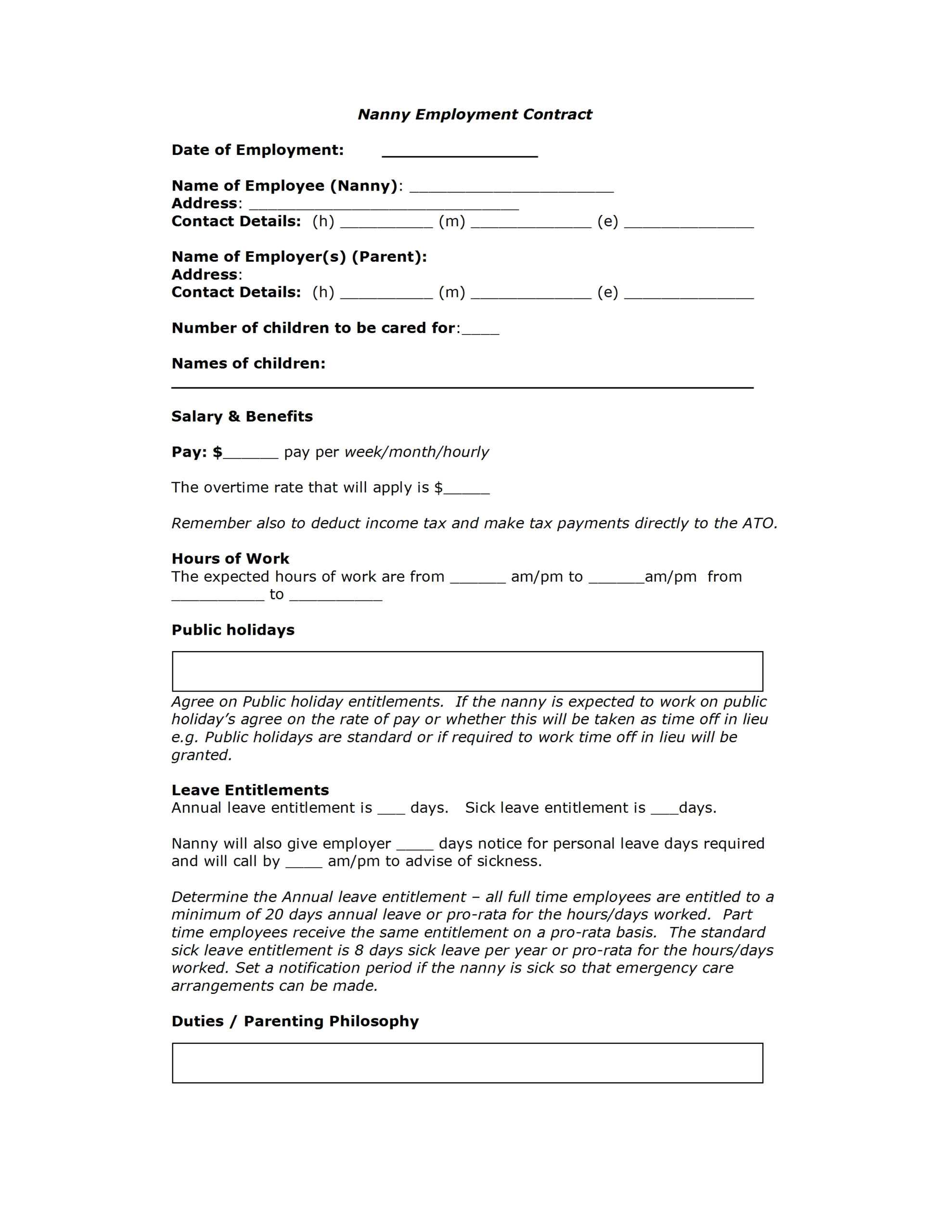 Contract Template For Nanny | Professional Resume Cv Maker Inside Nanny Contract Template Word