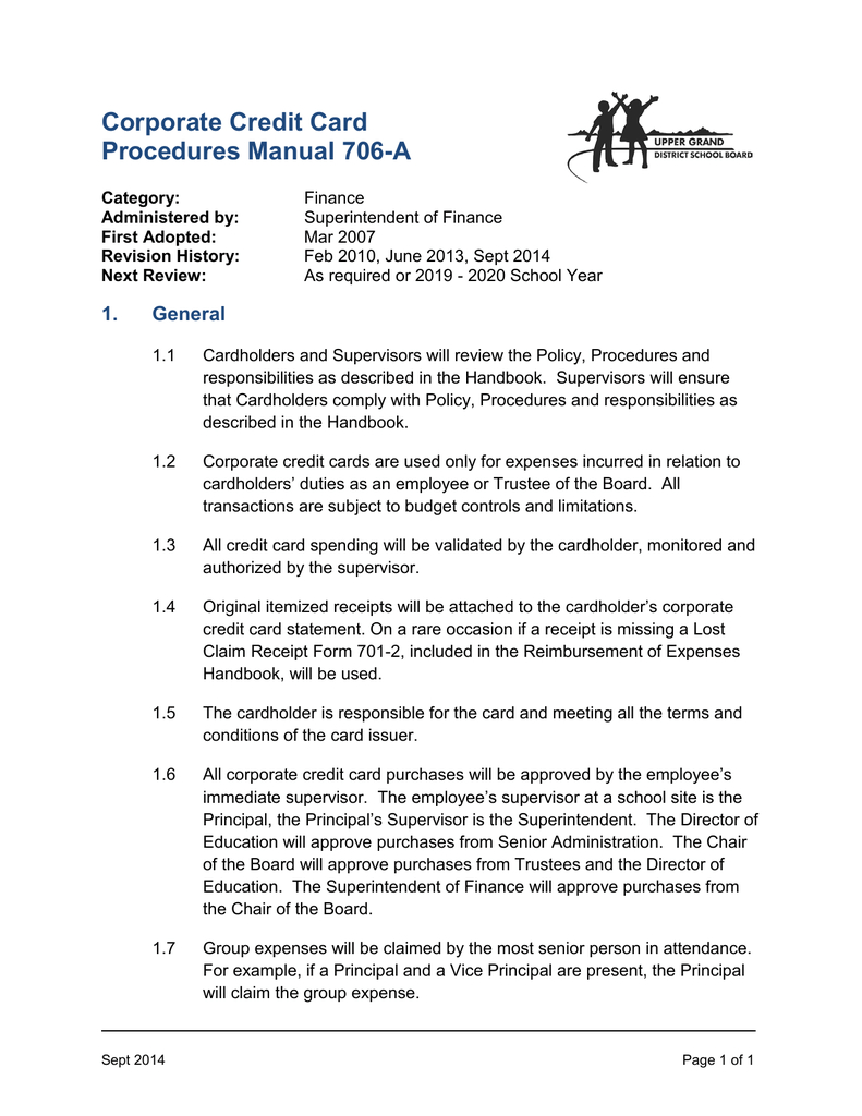 Corporate Credit Card Procedures Manual 706 A With Regard To Company Credit Card Policy Template