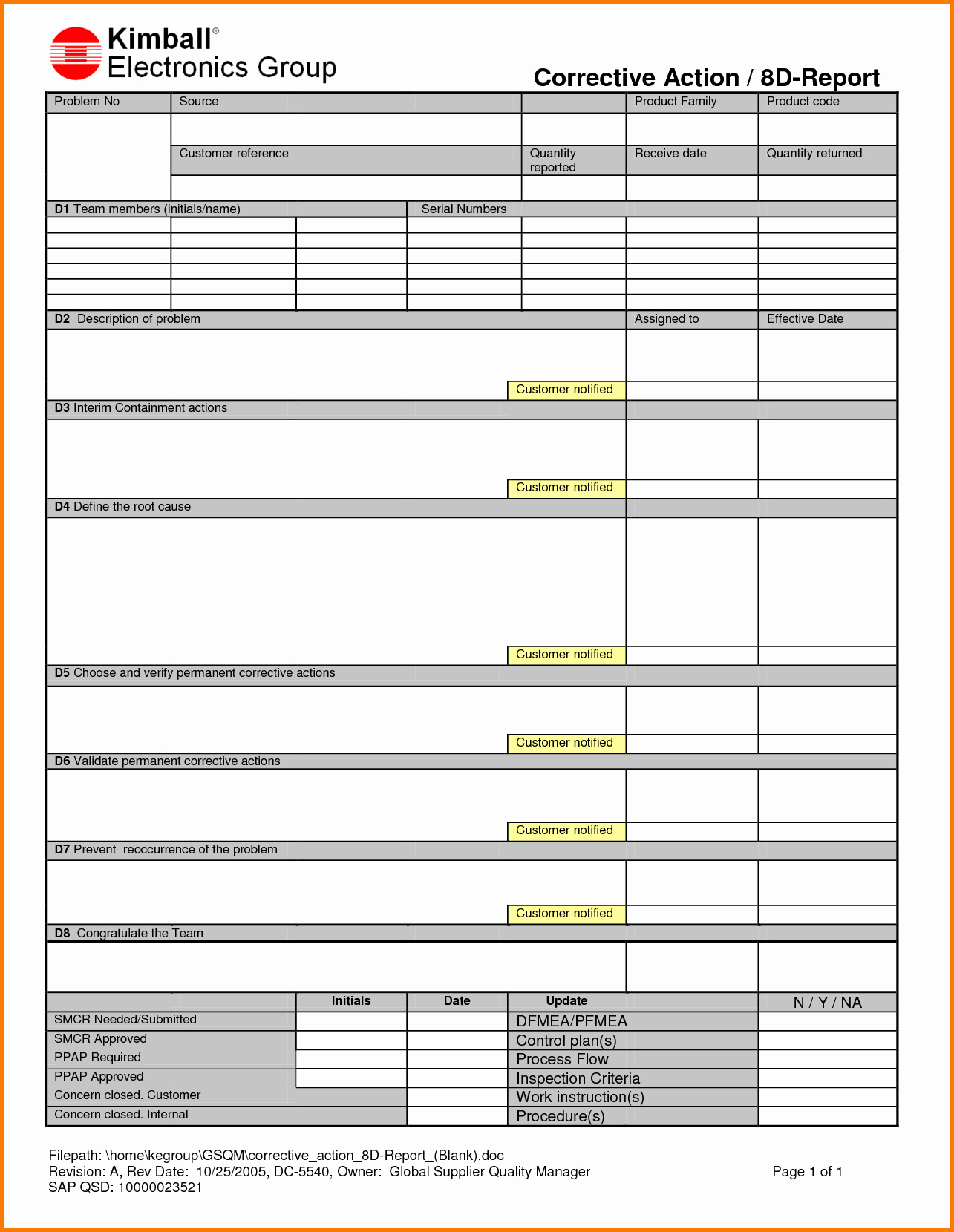 Corrective Action Form Peninsulas Ems Council Sample For 8D Report Template