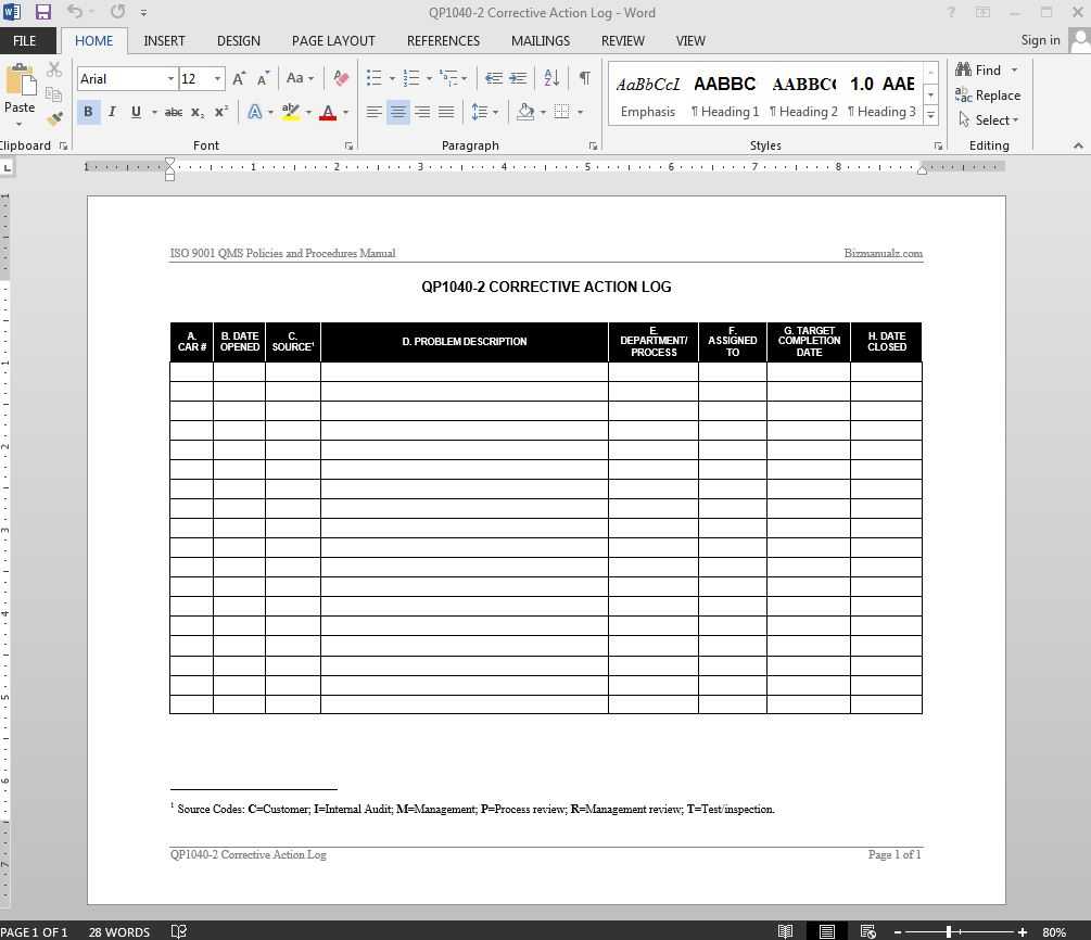 Corrective Action Log Iso Template | Qp1040 2 In Corrective Action Report Template