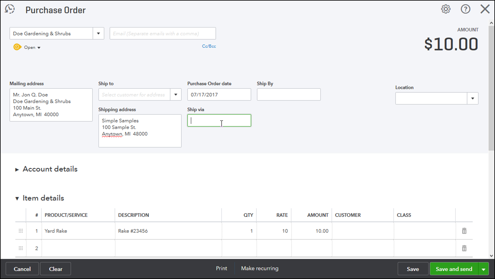 creating purchase orders in quickbooks