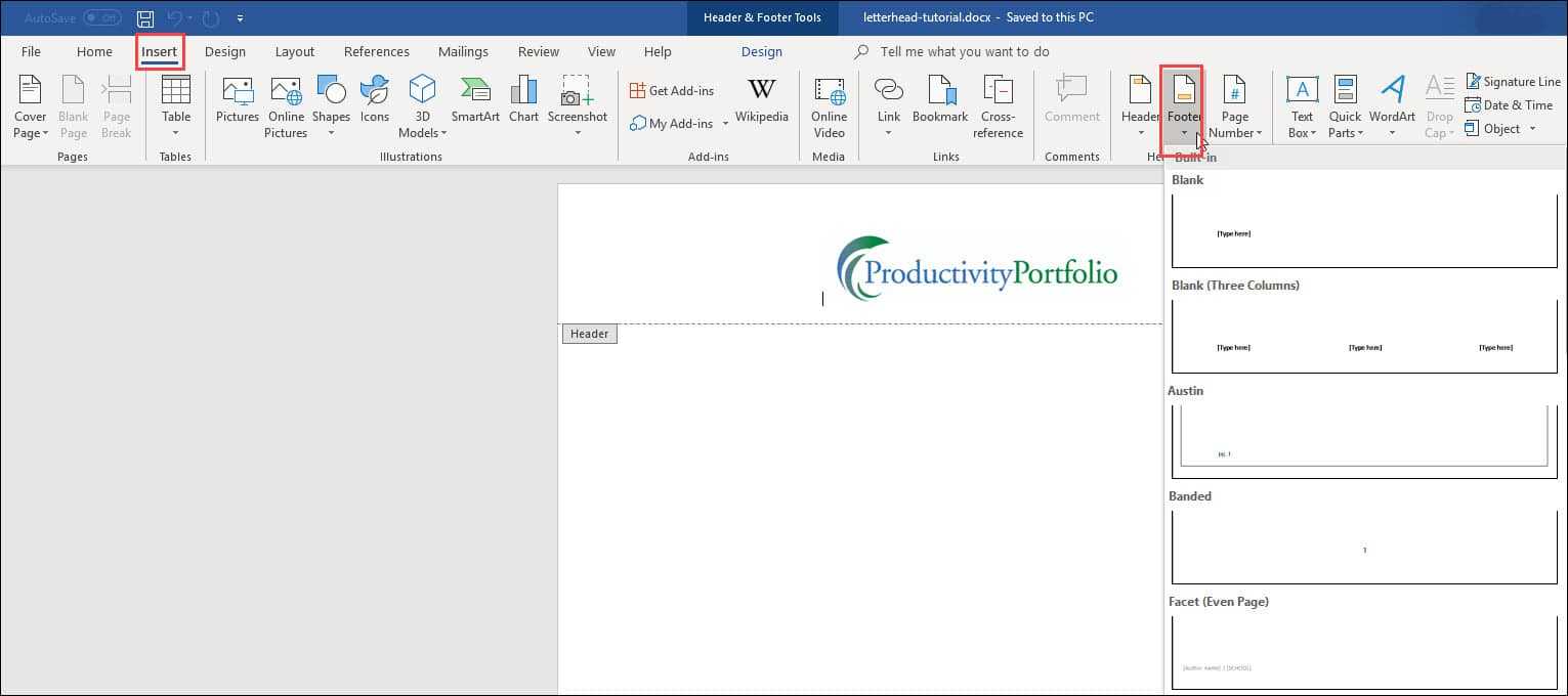 Create A Word Letterhead Template | Productivity Portfolio Pertaining To Header Templates For Word