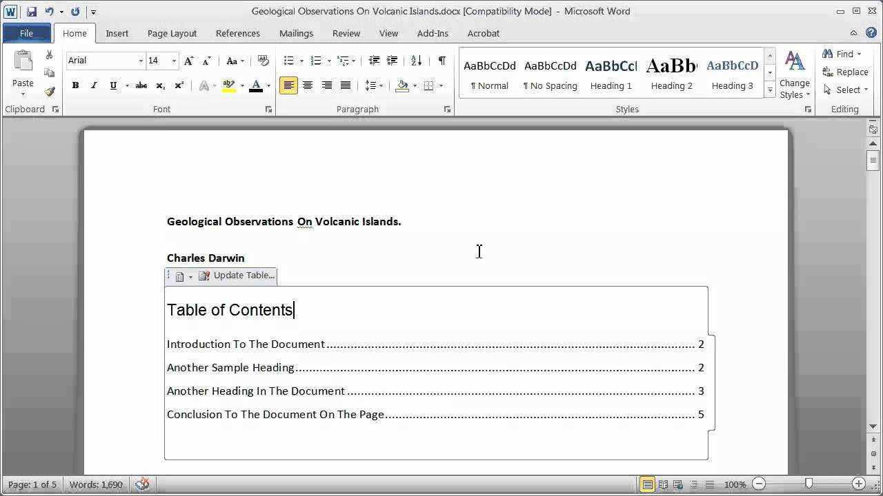 Creating A Table Of Contents In A Word Document – Part 1 Within Contents Page Word Template