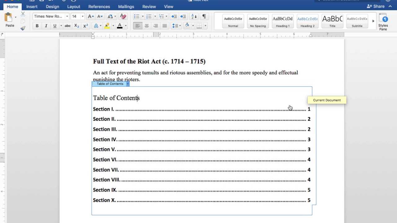 Creating A Table Of Contents In Word 2016 For Mac (See Note Below For  Headings Video Link) Intended For Microsoft Word Table Of Contents Template