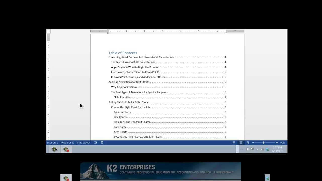 Creating A Table Of Contents In Word For Word 2013 Table Of Contents Template