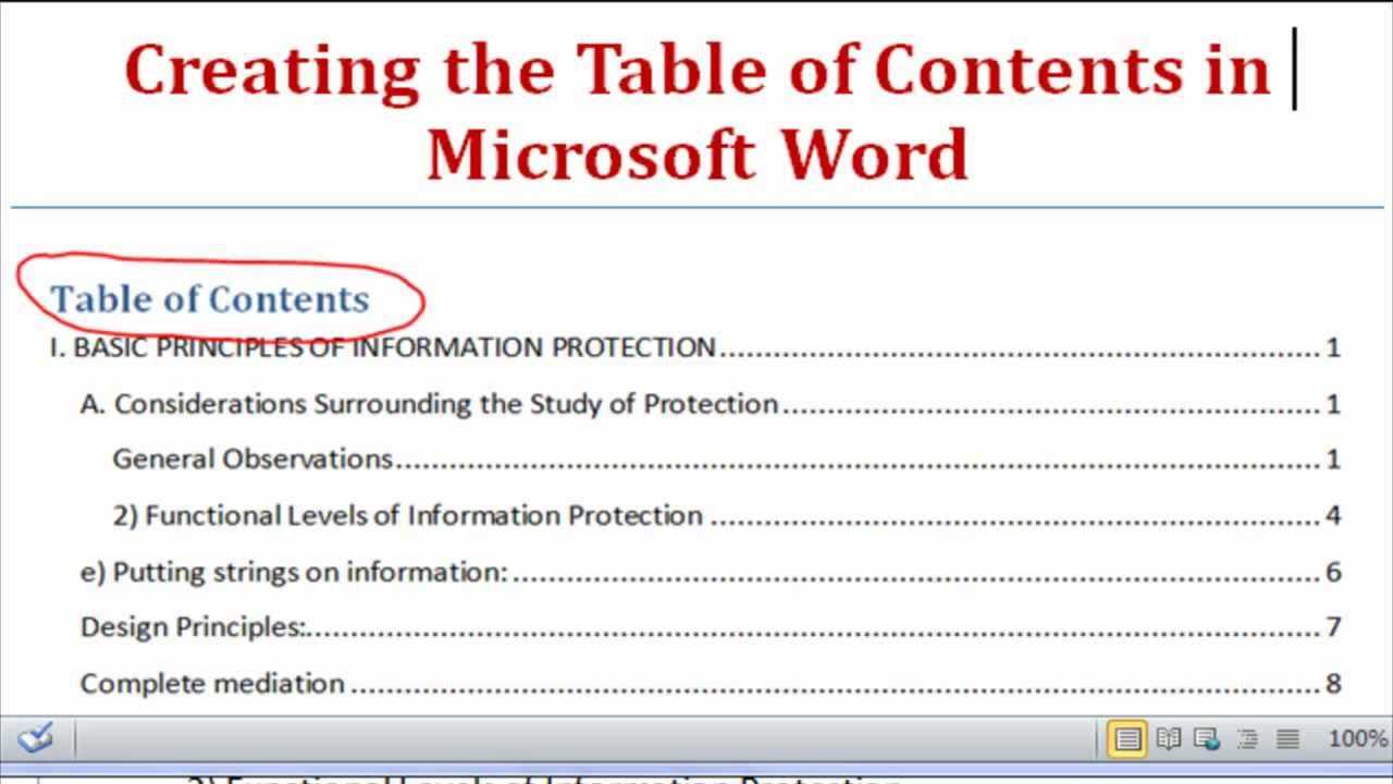 Creating The Table Of Contents Using Microsoft Word 2007, Word 2010, Word  2013, Word 2016 Inside Contents Page Word Template