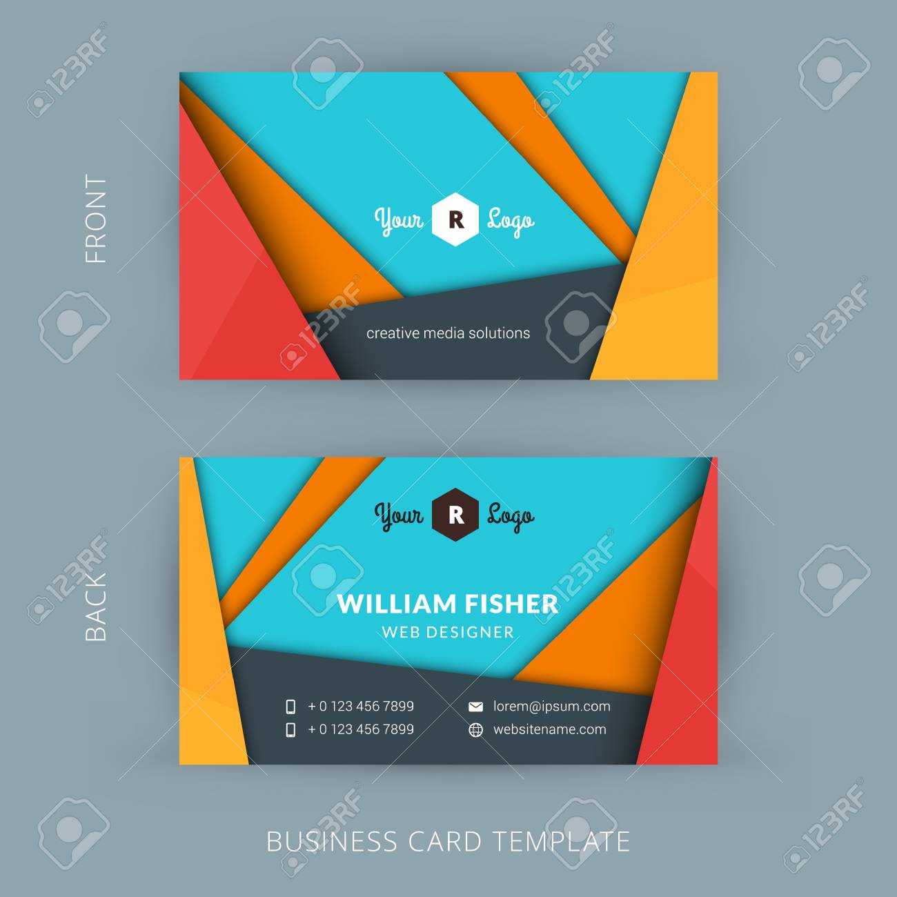 Creative And Clean Business Card Template With Material Design.. For Web Design Business Cards Templates