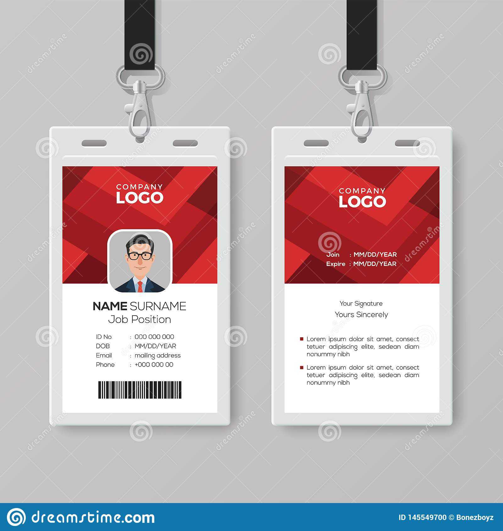 Creative Id Card Template With Abstract Red Background Stock Intended For Conference Id Card Template