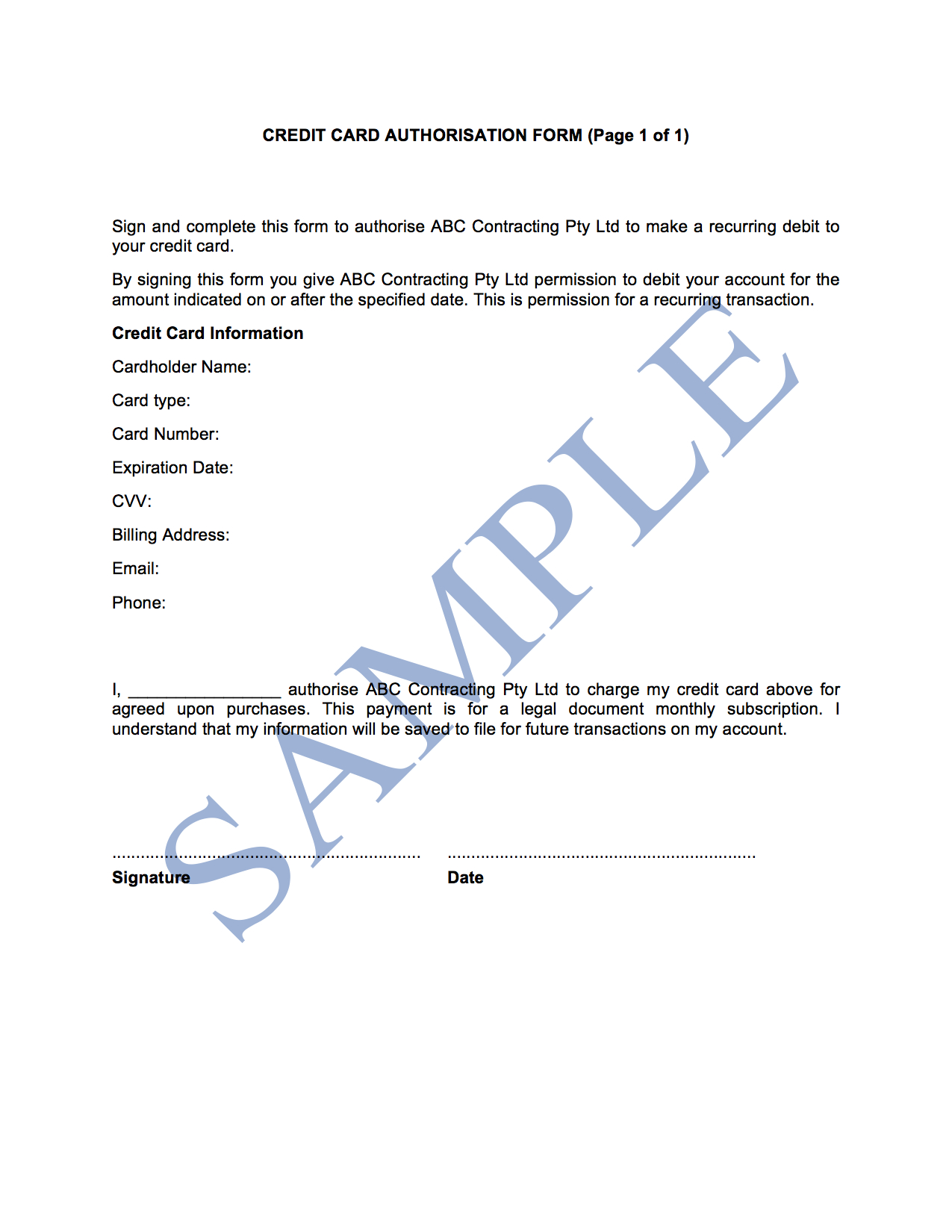 Credit Card Authorisation Form – Free Template | Sample In Credit Card Authorisation Form Template Australia