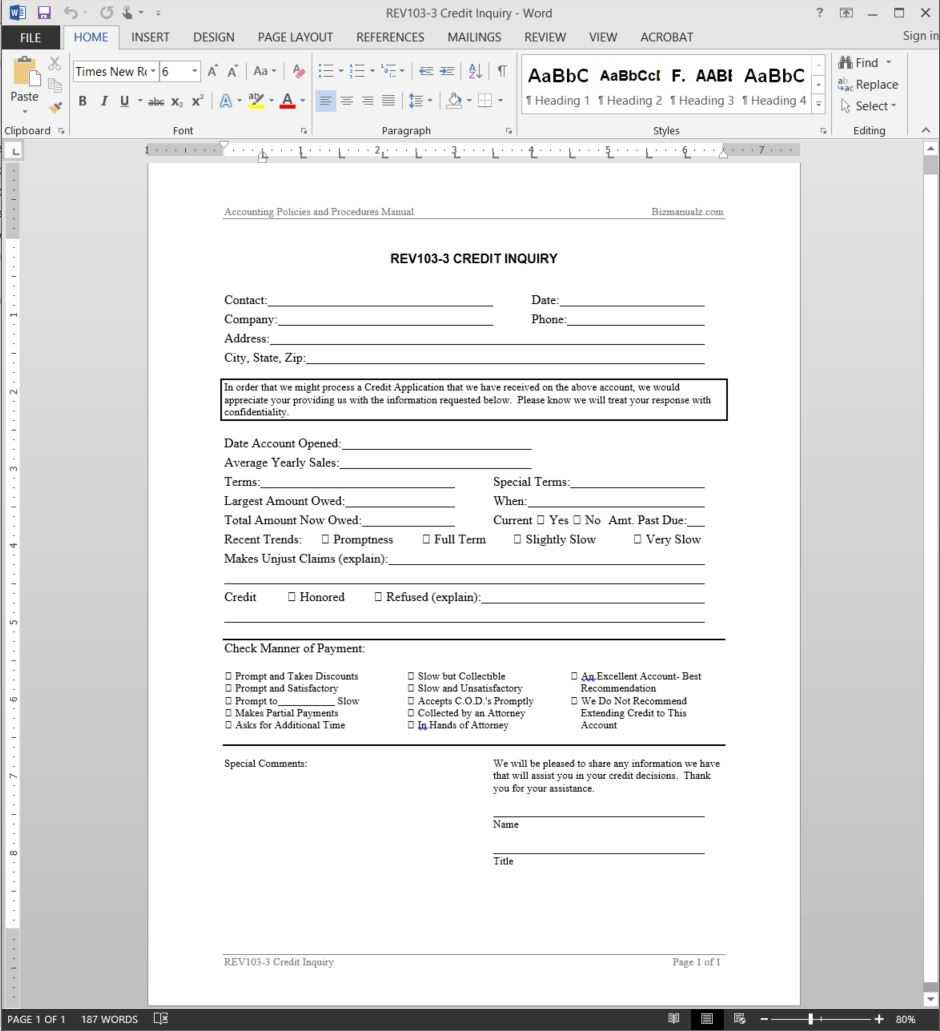 Credit Inquiry Request Template | Rev103 3 Inside Enquiry Form Template Word
