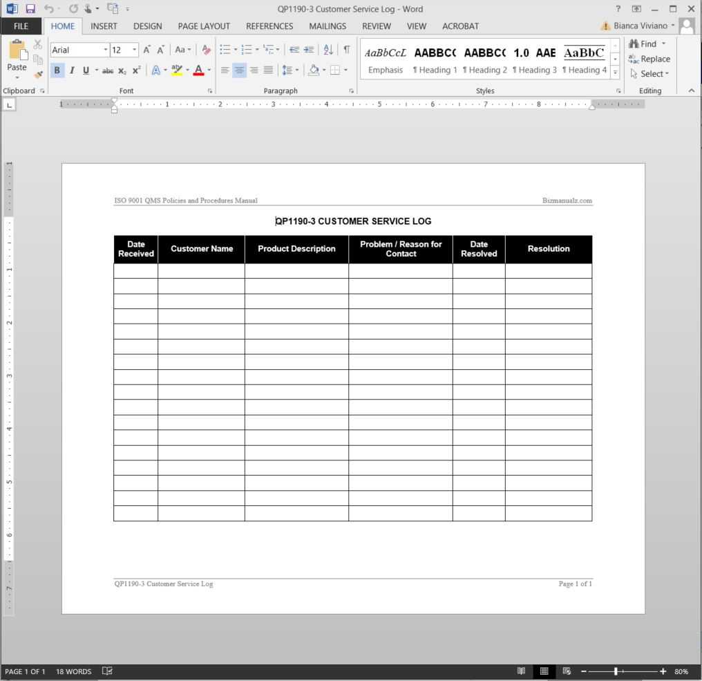 Customer Service Log Iso Template | Qp1190 3 For Technical Support Report Template