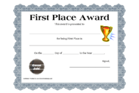 Customizable Printable Certificates | First Place Award for Player Of The Day Certificate Template