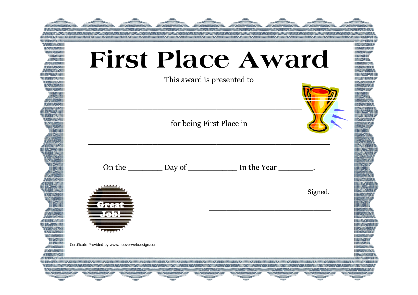 Customizable Printable Certificates | First Place Award For Running Certificates Templates Free