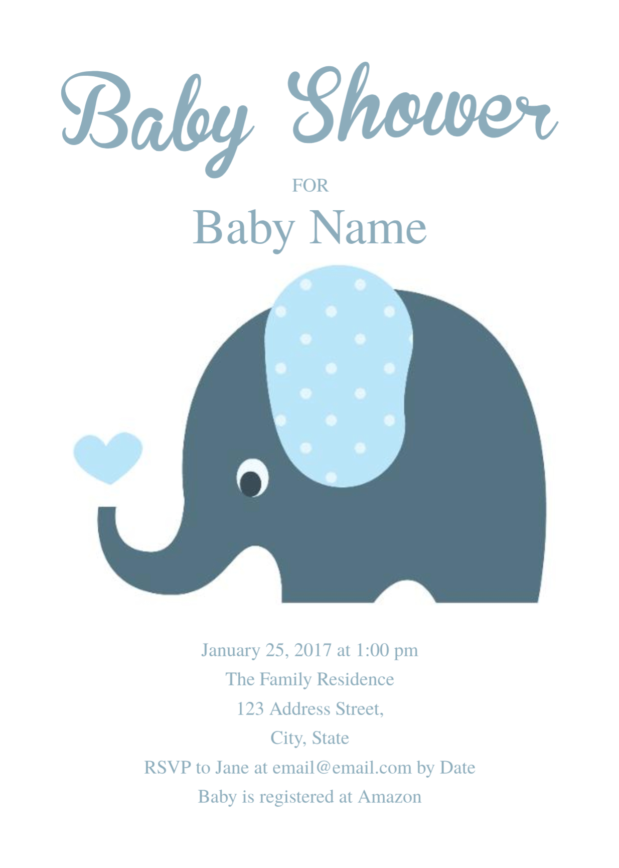 Cute Elephant Baby Shower Invitation Template | Free Baby In Blank Elephant Template