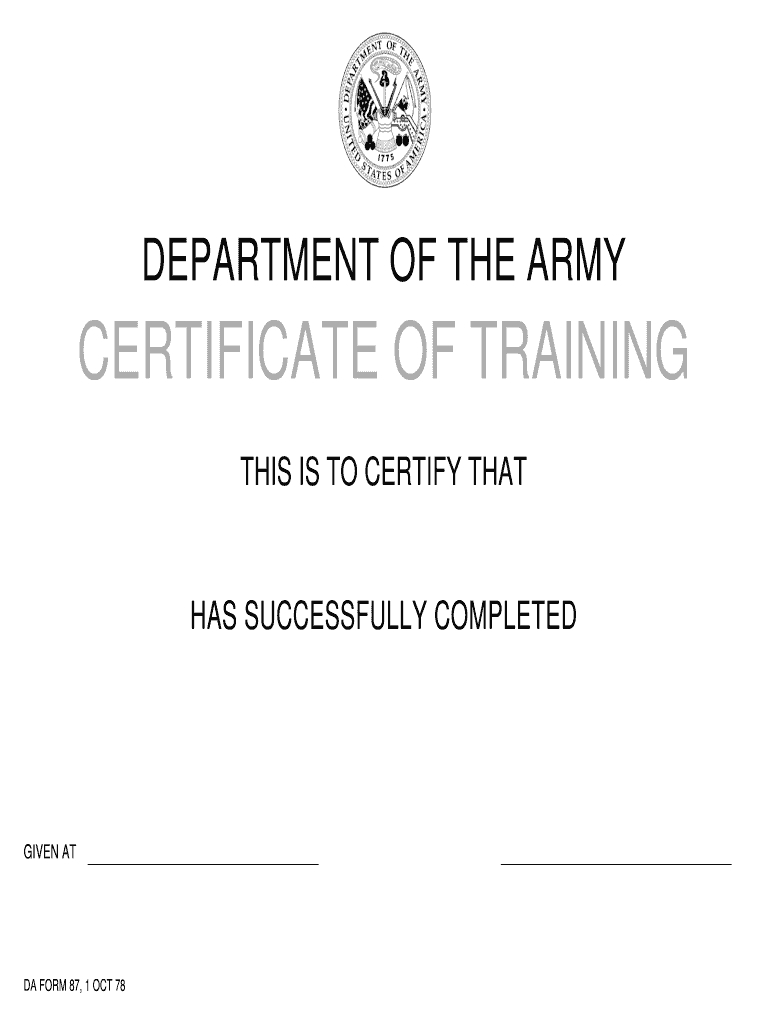 Da Form 87 – Fill Online, Printable, Fillable, Blank | Pdffiller With Army Certificate Of Completion Template