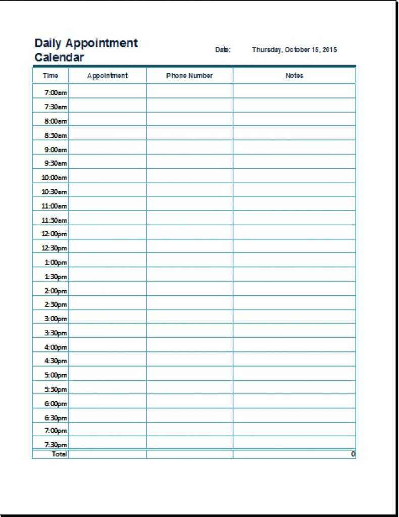 Daily Appointment Calendar Printable Free | Printable Online Within Appointment Sheet Template Word