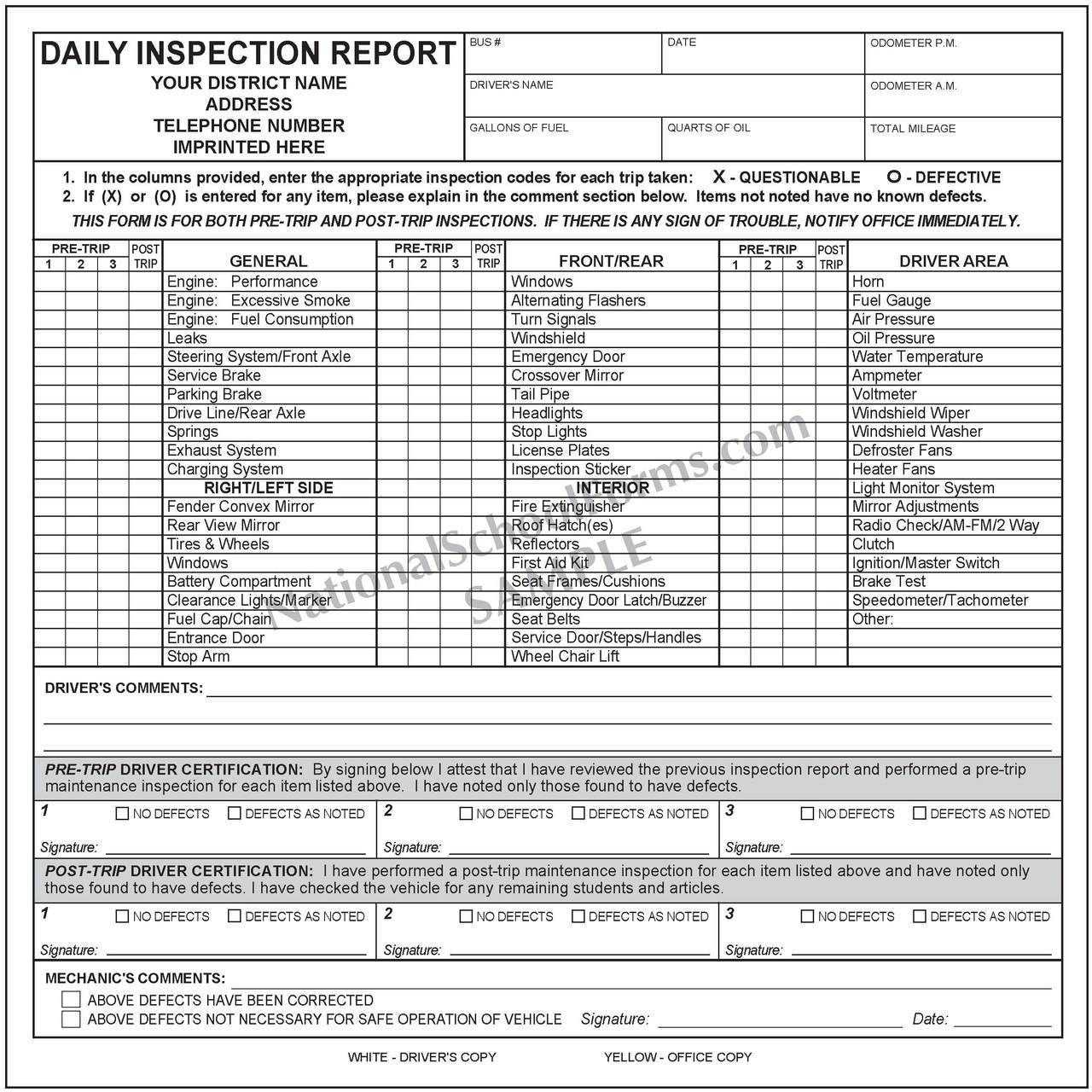 Daily Inspection Report With Pre And Post Trip | Vehicle Throughout Daily Inspection Report Template