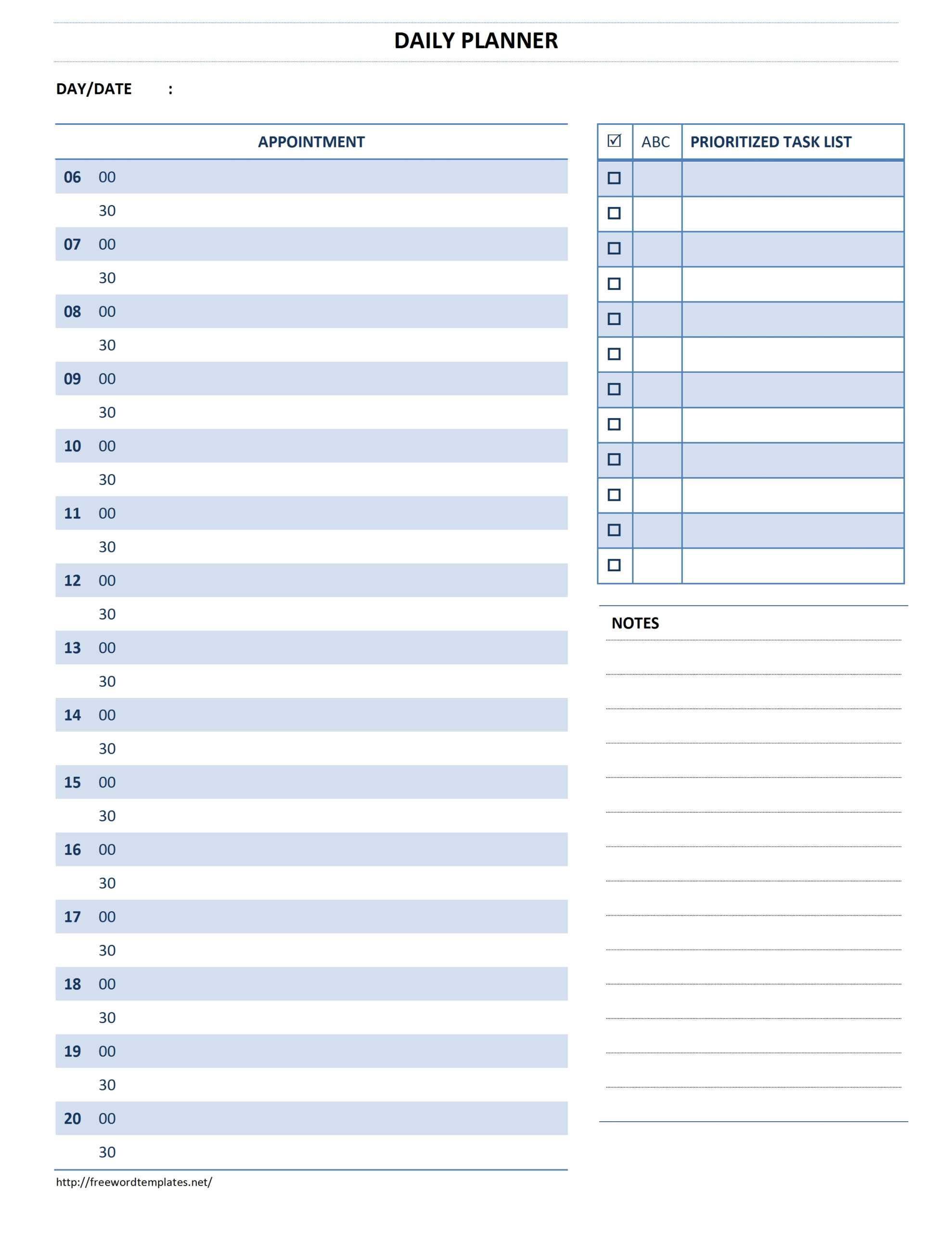 Daily Planner Template Throughout Appointment Sheet Template Word