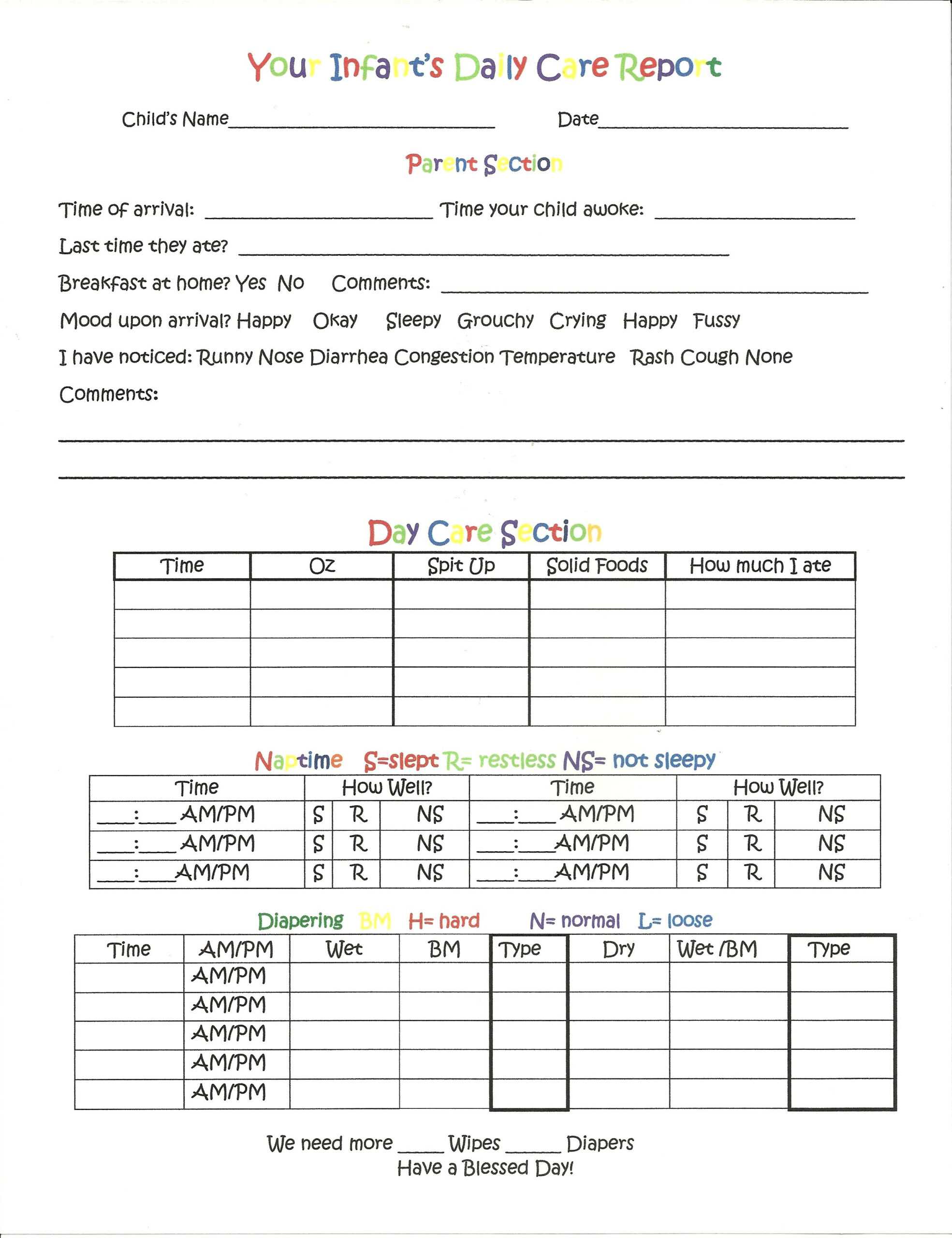 Daily Report For Infants. That I Put Together. | Infant Pertaining To Daycare Infant Daily Report Template