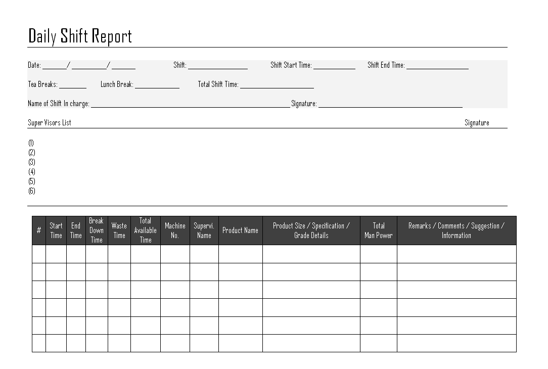 Shift Report Template