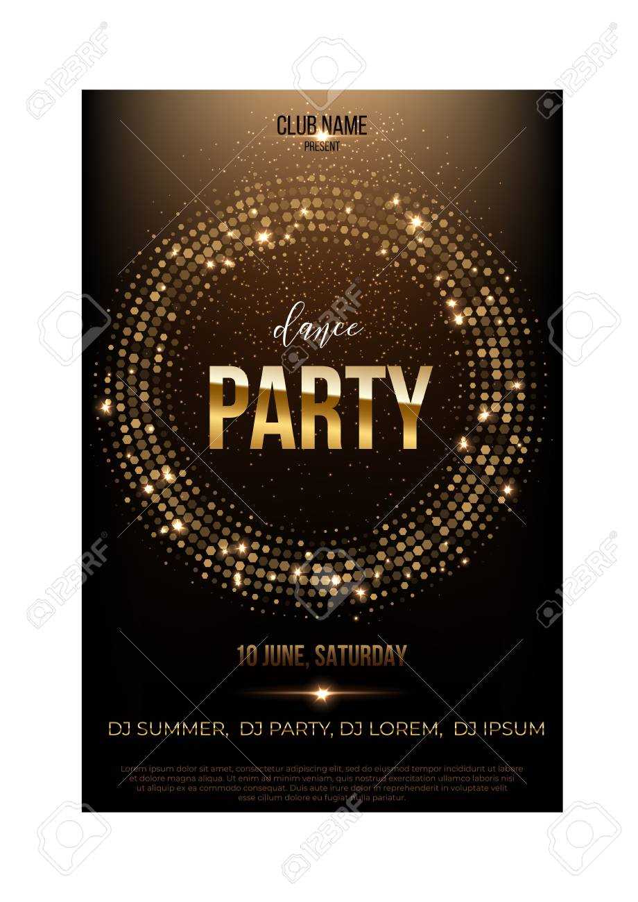 Dance Party Flyer Template. Golden Words, Spot Lights And Glitter.. In Dance Flyer Template Word