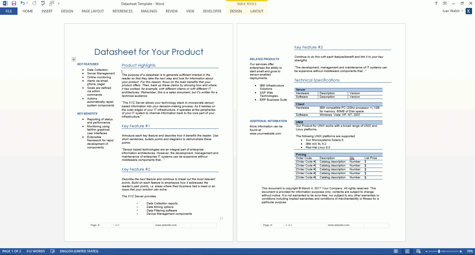 Datasheet Templates (2 X Ms Word) – Templates, Forms Throughout Datasheet Template Word