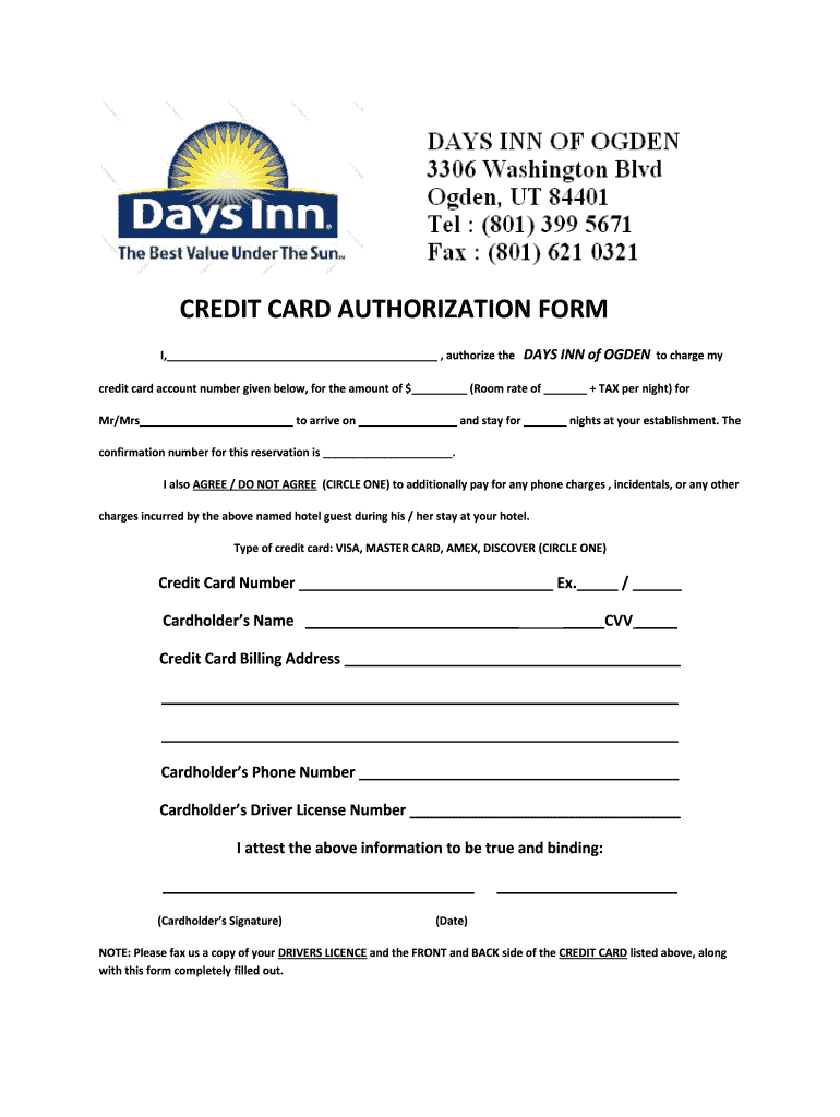 Days Inn Montrose Colorado Credit Card Authorization – Fill Intended For Hotel Credit Card Authorization Form Template