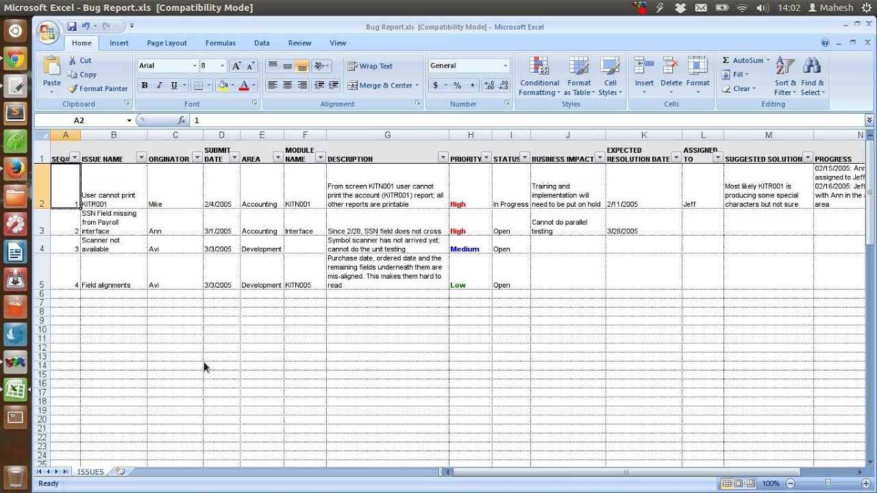 Defect Tracking Template Xls For Software Test Report Template Xls