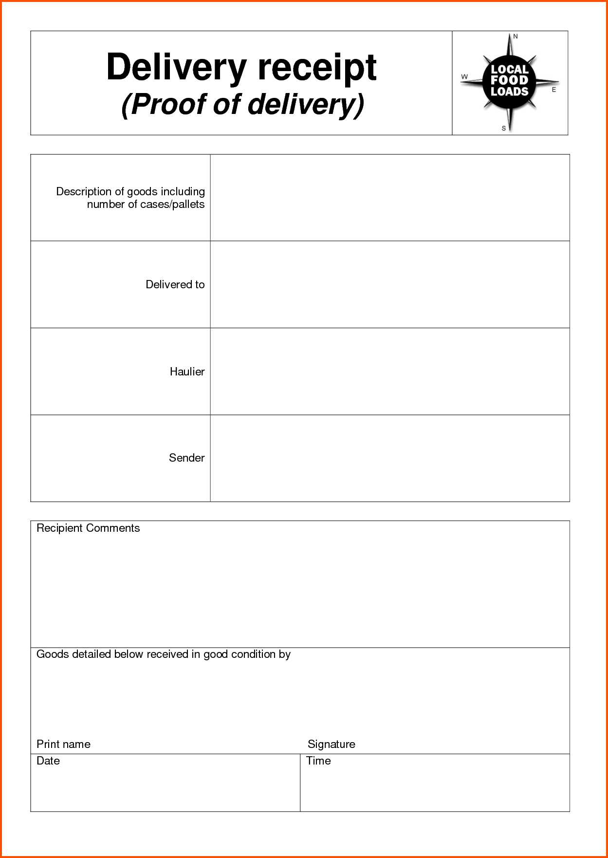 Delivery Document Receipt Template Sample As A Proof Of In Proof Of Delivery Template Word