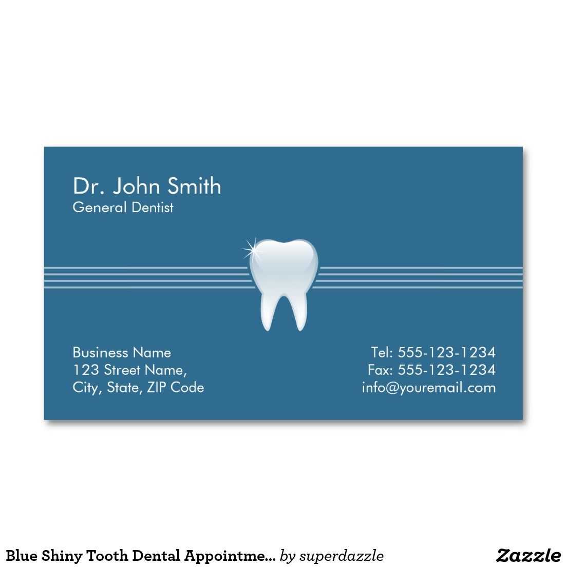 Dentist Blue Shiny Tooth Dental Appointment | Zazzle Inside Dentist Appointment Card Template