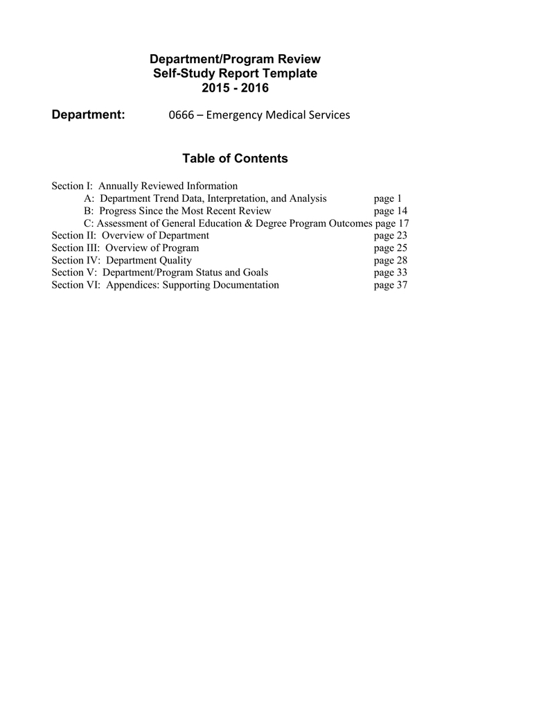 Department/program Review Self Study Report Template 2015 For Section 37 Report Template