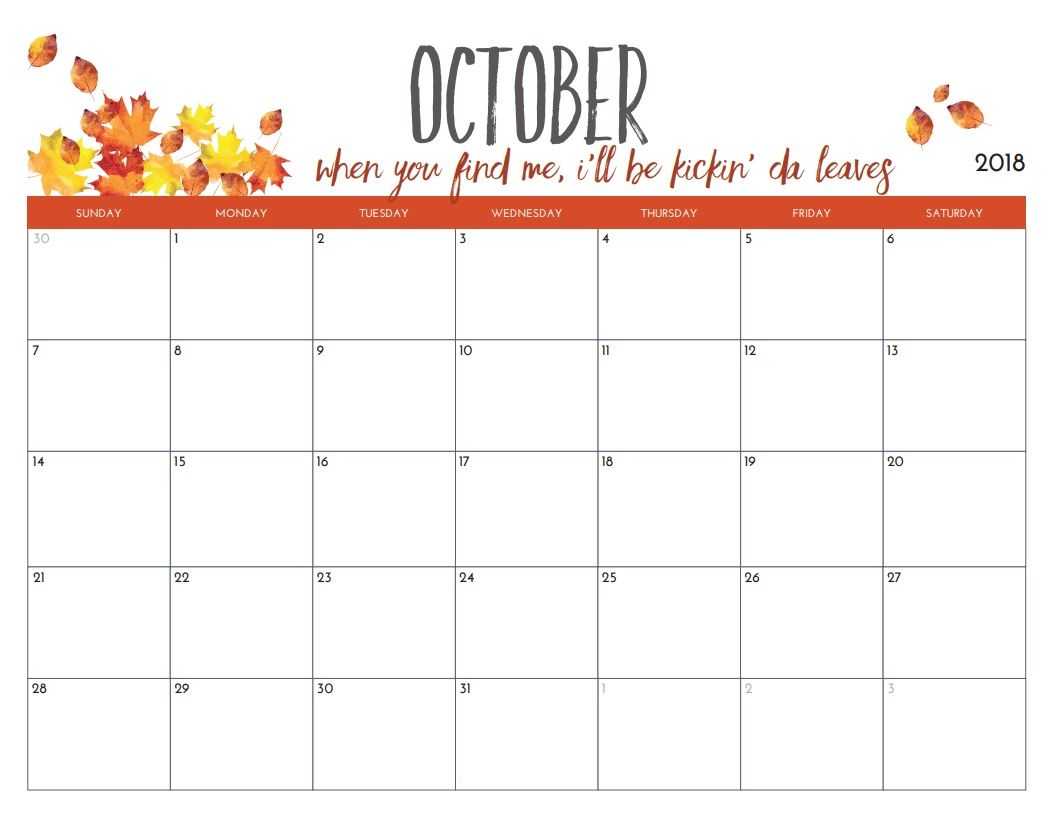 Design October 2018 Calendar | Free Printable Calendar Regarding Blank Calendar Template For Kids