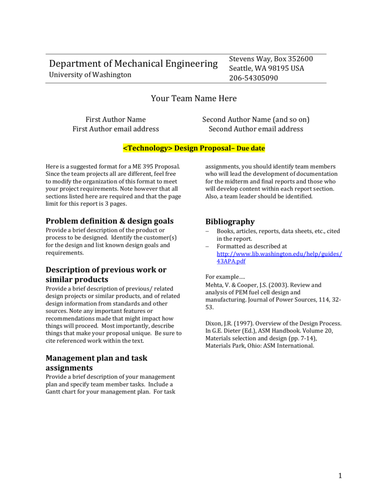 Design Report Template – University Of Washington Within Section 7 Report Template