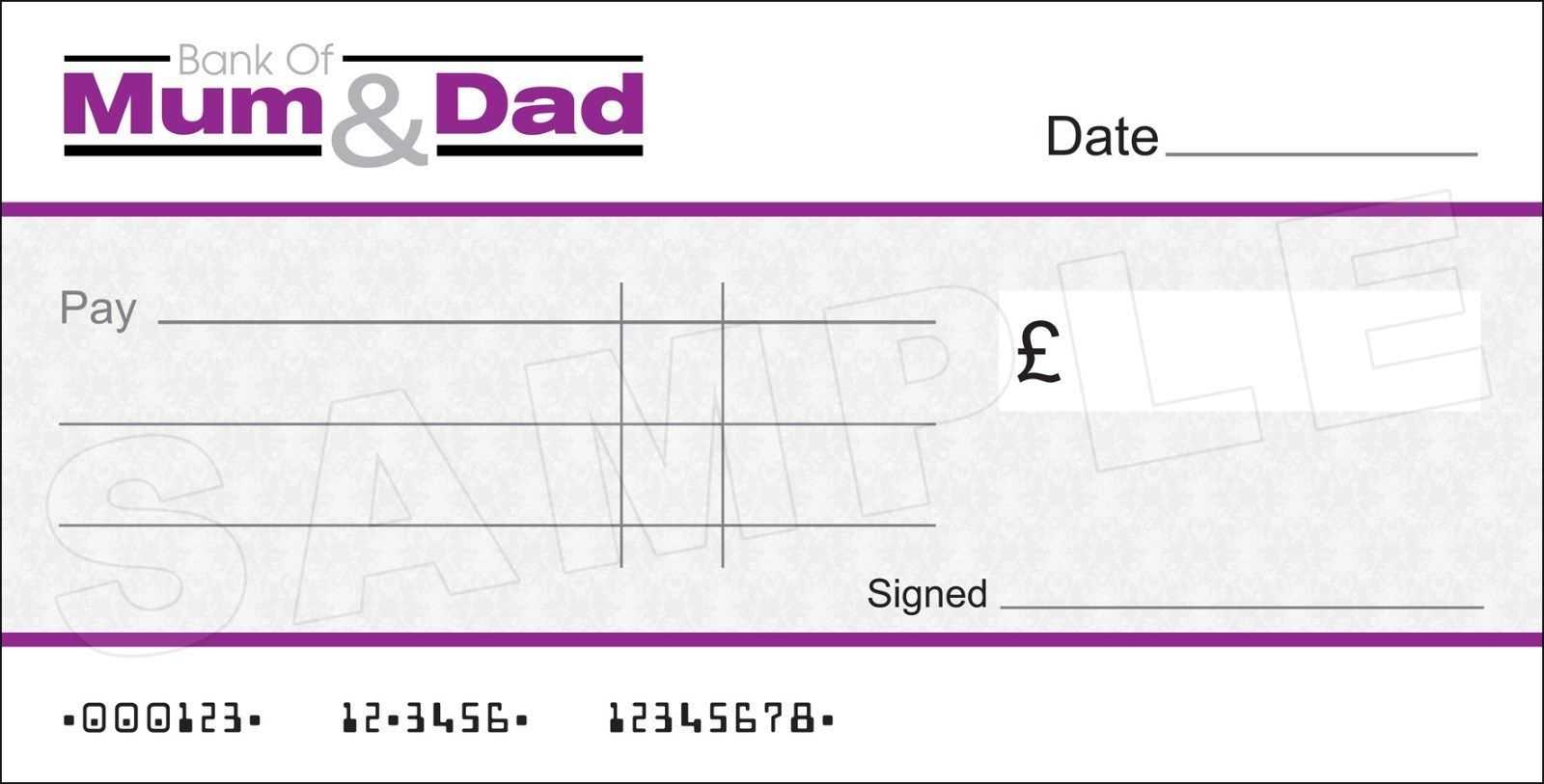 Details About Large Blank Bank Of Mum & Dad Cheque | Dads For Fun Blank Cheque Template
