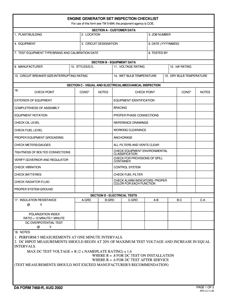Diesel Generator Inspection Checklist – Fill Online In Certificate Of Inspection Template