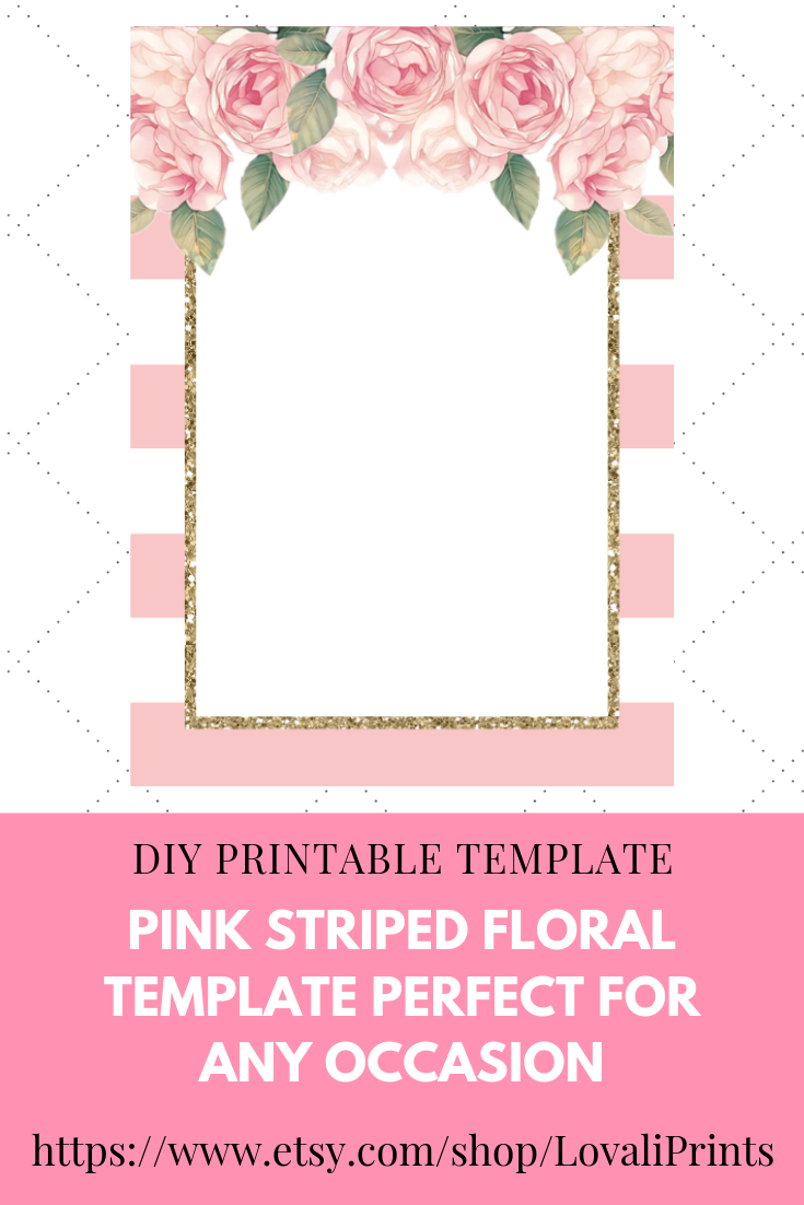 Do It Yourself (Diy) Pink Printable Striped/stripes Floral With Blank Bridal Shower Invitations Templates