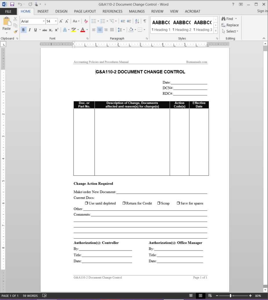 Document Change Control Report Template | G&a110 2 For Word Document Report Templates