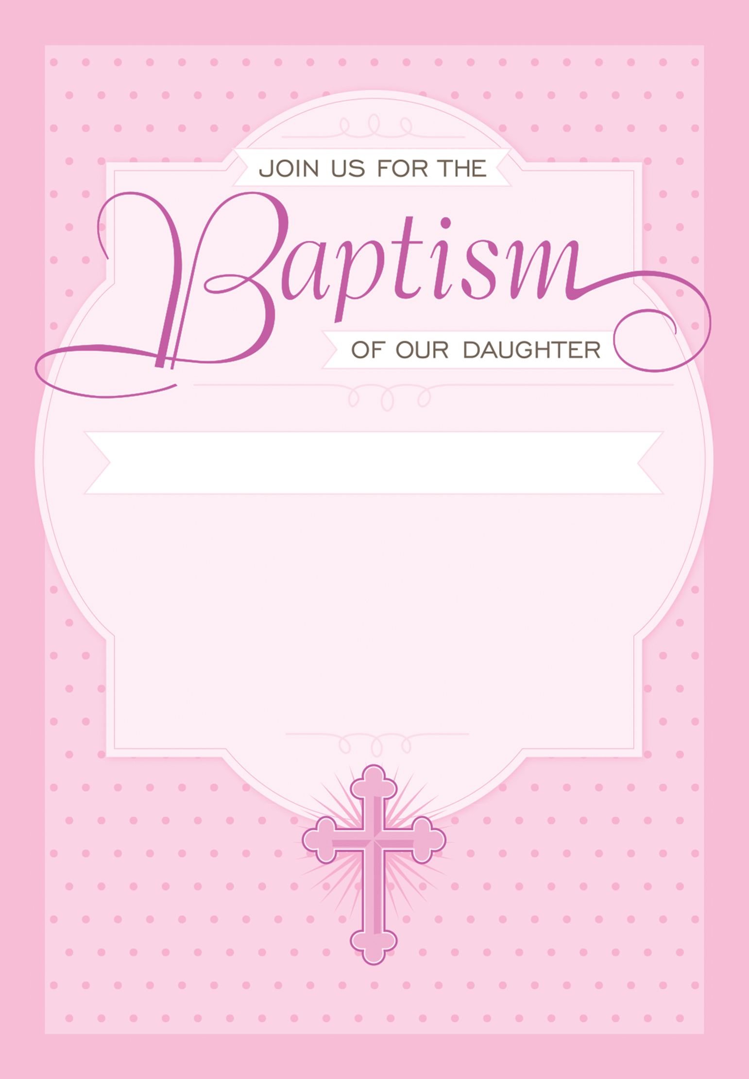 Dotted Pink – Baptism & Christening Invitation Template For Blank Christening Invitation Templates