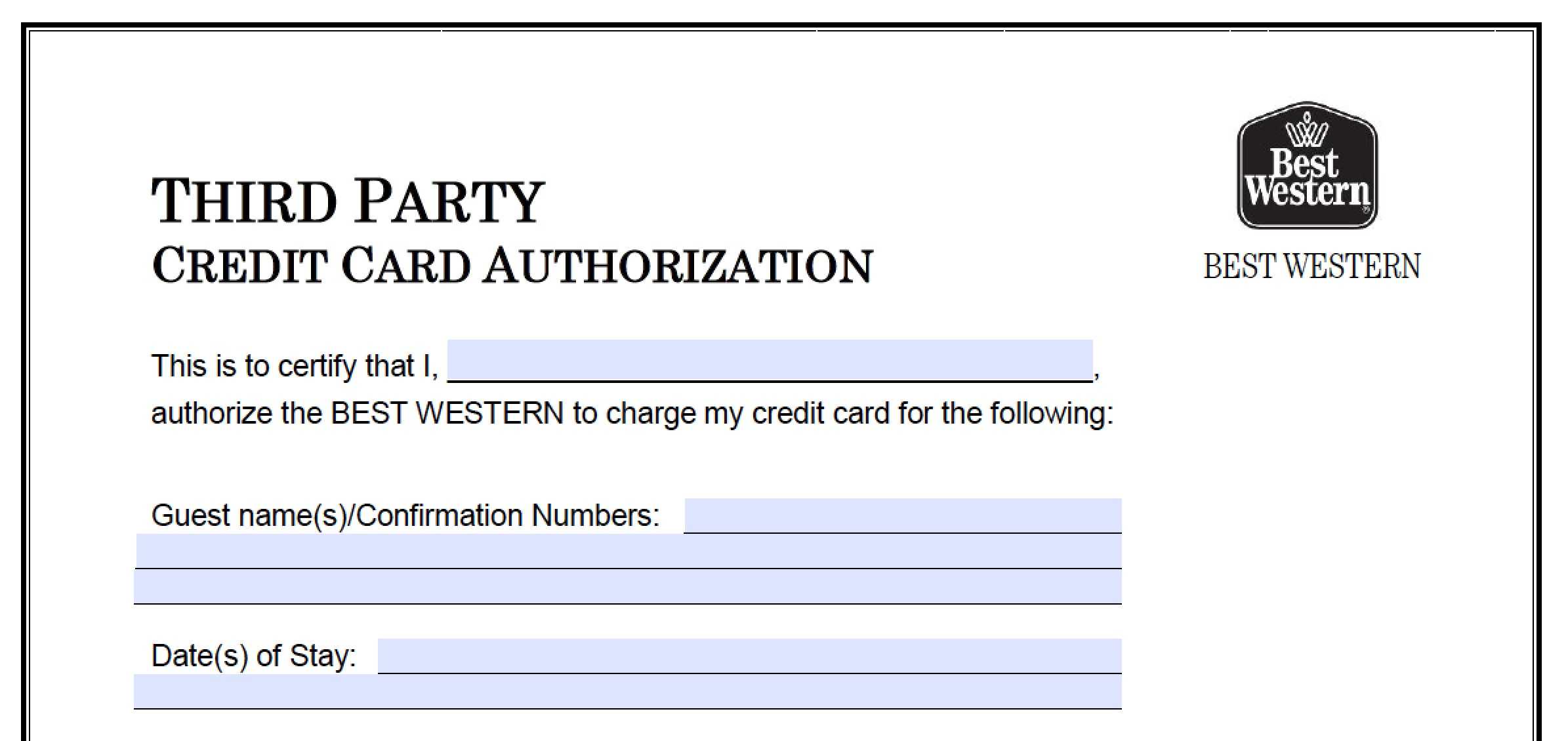 Download Best Western Credit Card Authorization Form Inside Authorization To Charge Credit Card Template