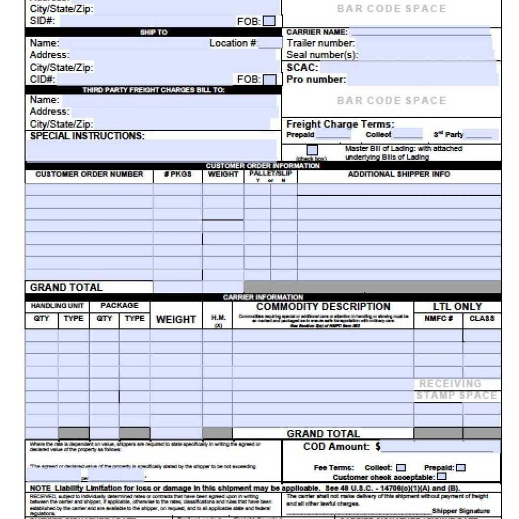 Download Blank Bill Of Lading Forms | Pdf | Word | Excel Inside Blank Bol Template