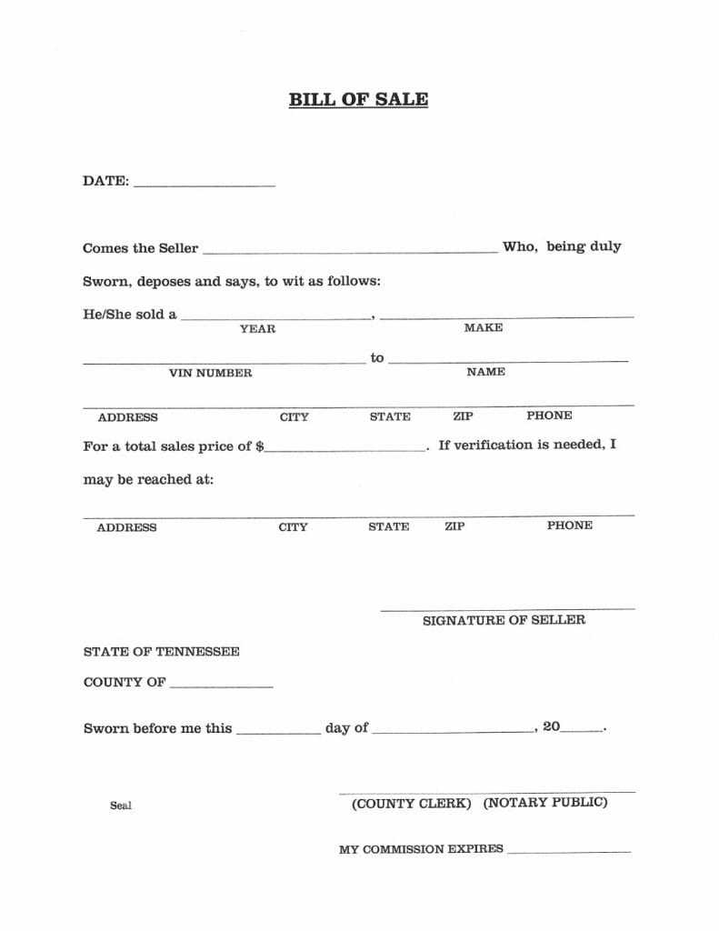 Download Free Tennessee Vehicle Bill Of Sale Form | Form Throughout Vehicle Bill Of Sale Template Word