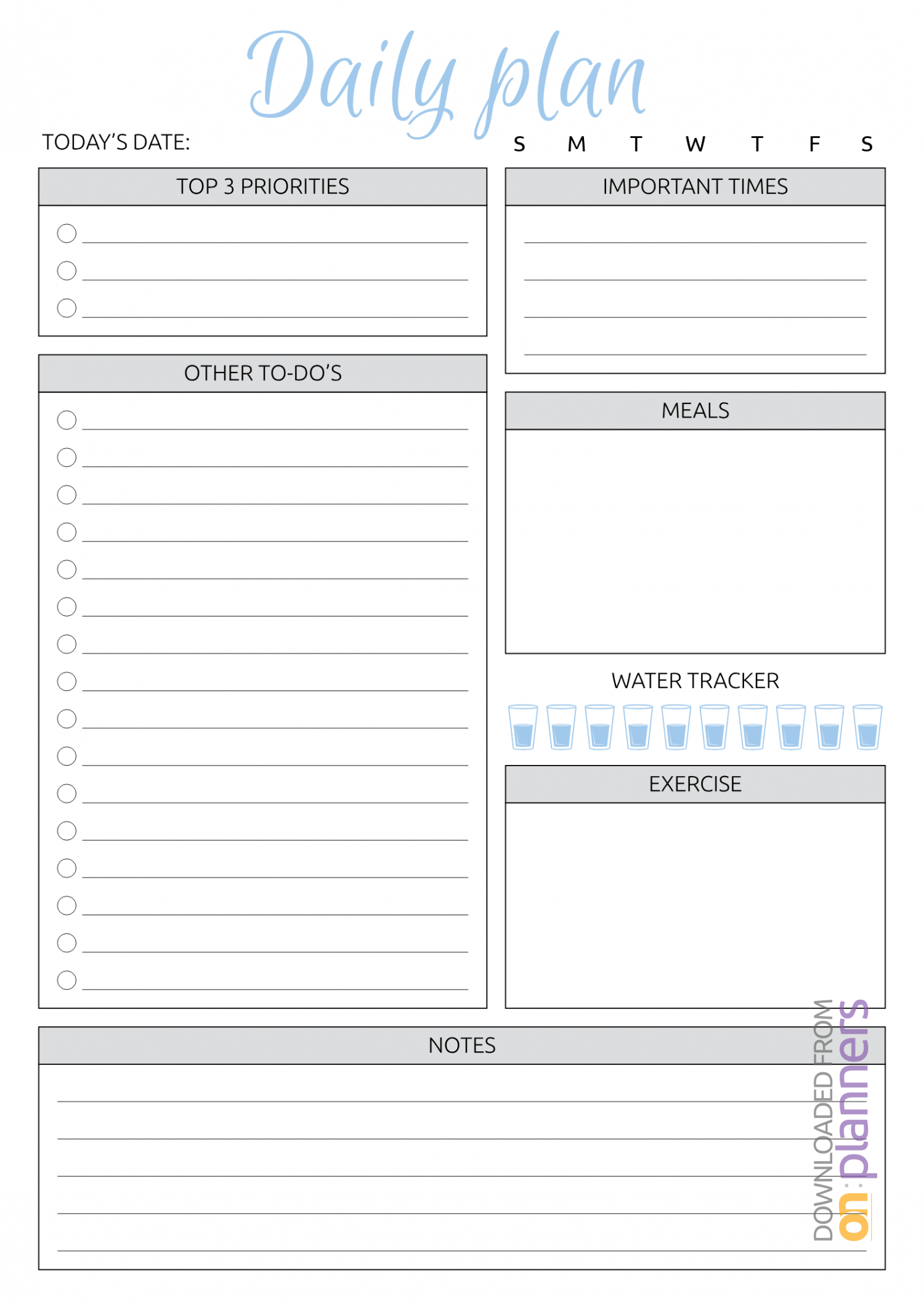 Download Printable Daily Plan With To Do List & Important Inside Blank To Do List Template