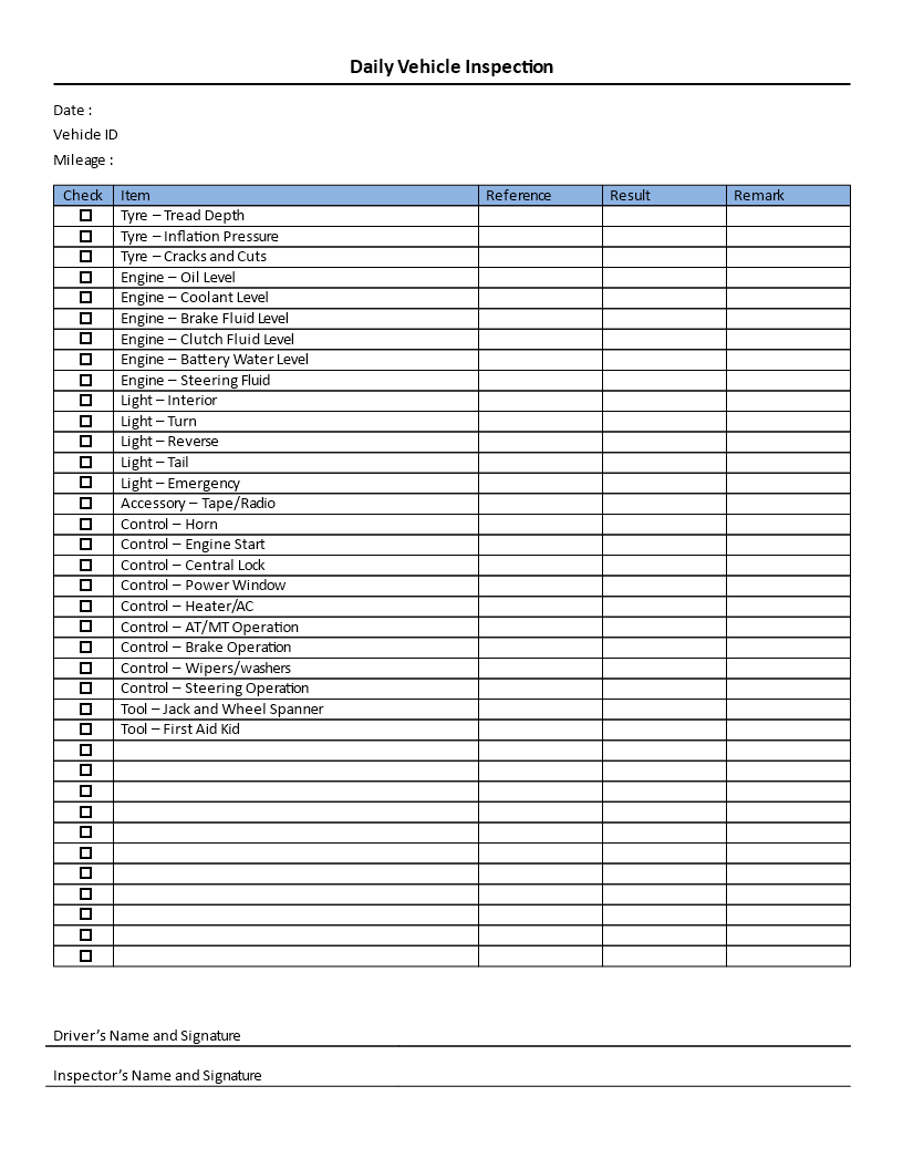 Download This Daily Vehicle Inspection Checklist Template To For Machine Shop Inspection Report Template