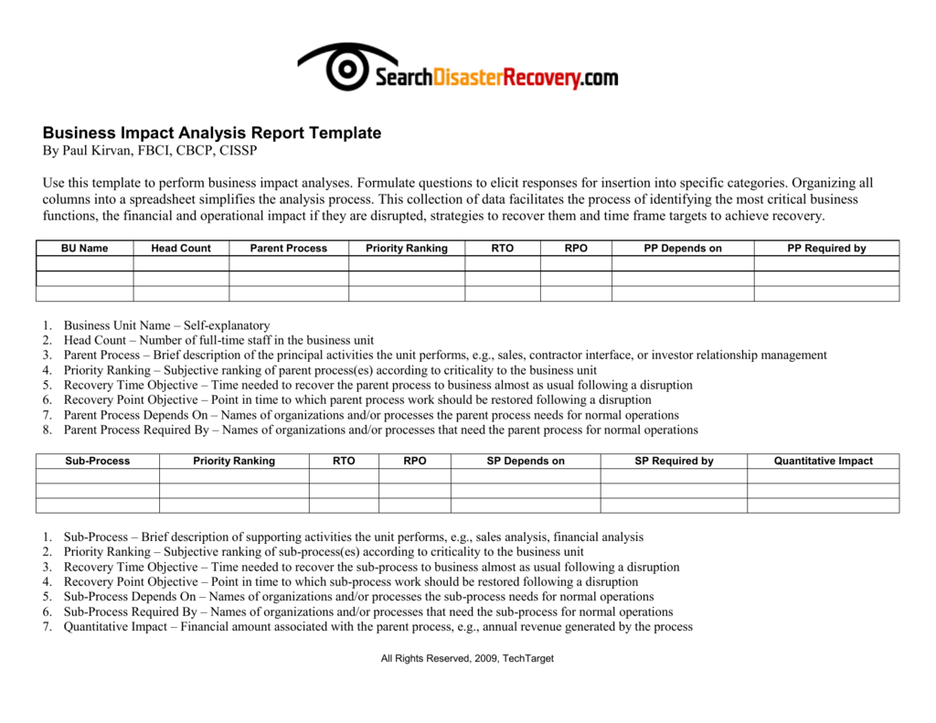 Downloadable Business Impact Analysis Template Intended For Business Analyst Report Template
