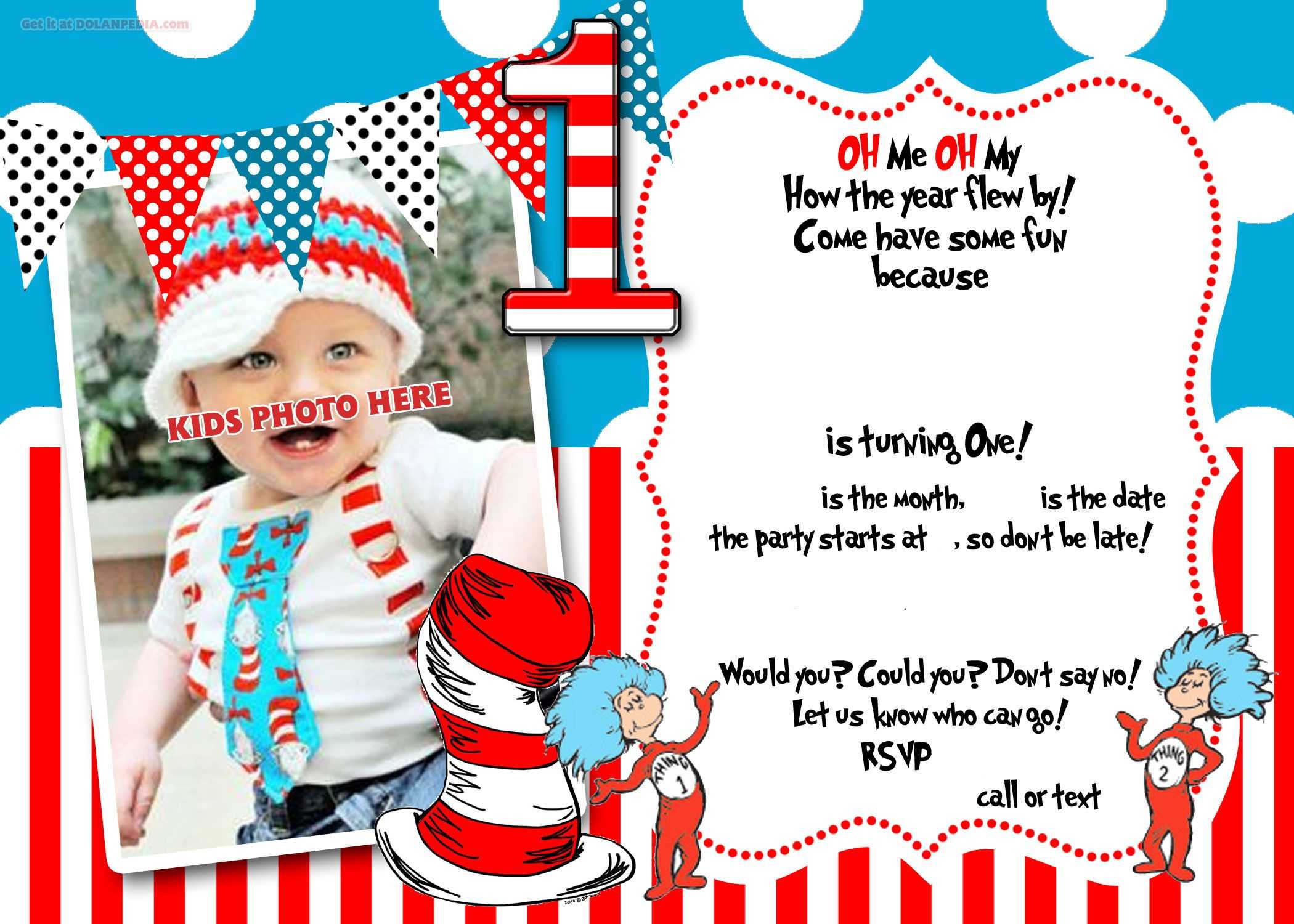 Dr.seuss 1St Birthday Invitation Template  Update Throughout Dr Seuss Birthday Card Template