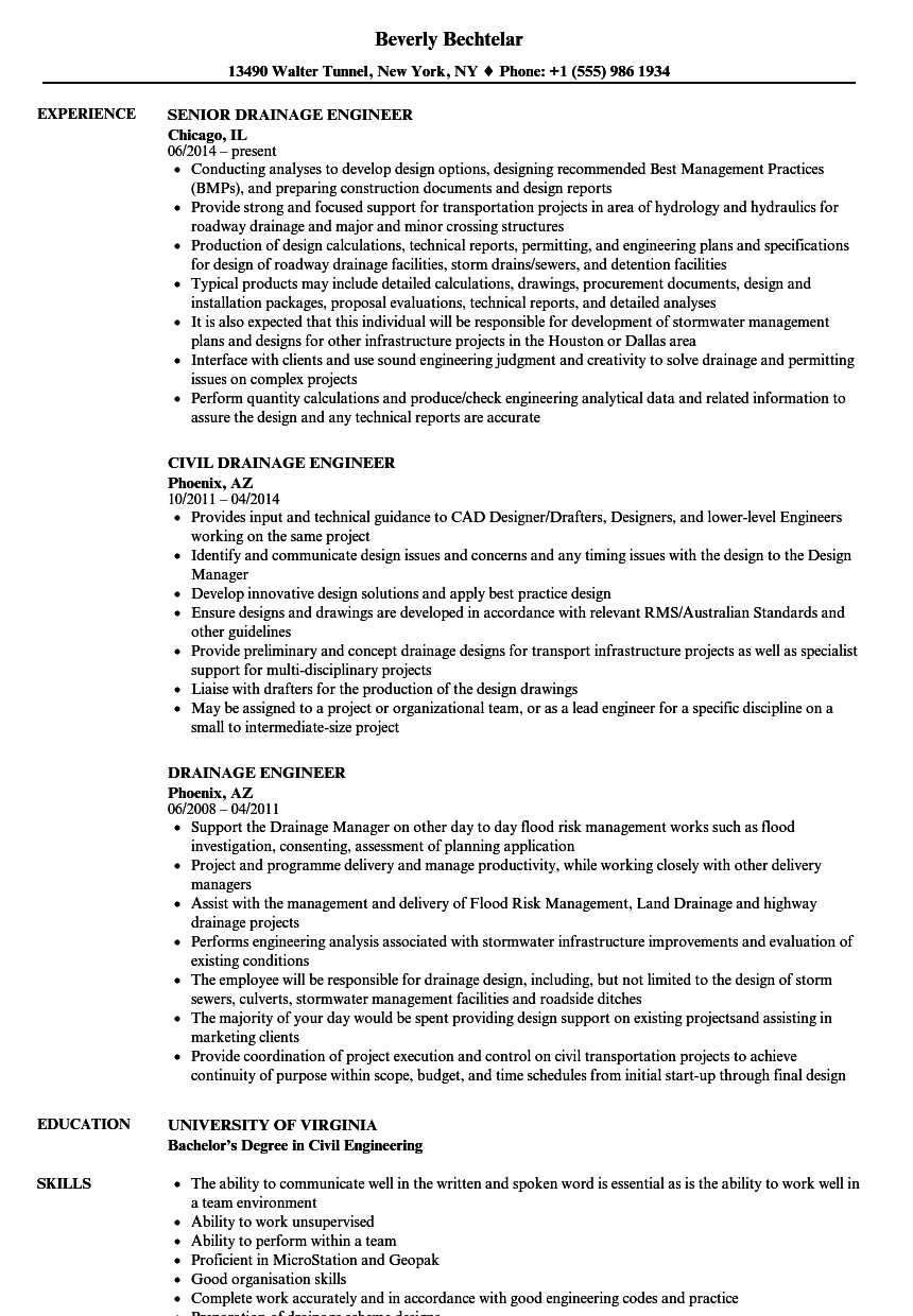 Drainage Engineer Resume Samples | Velvet Jobs Throughout Drainage Report Template